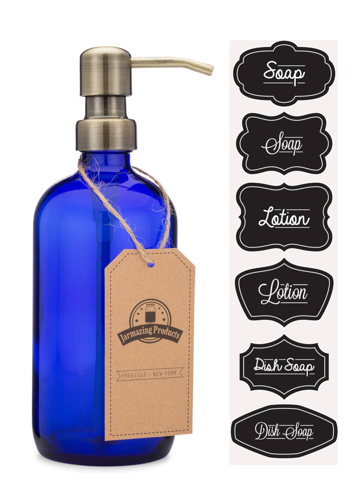 Cobalt glass 16oz bottle dispenser side view