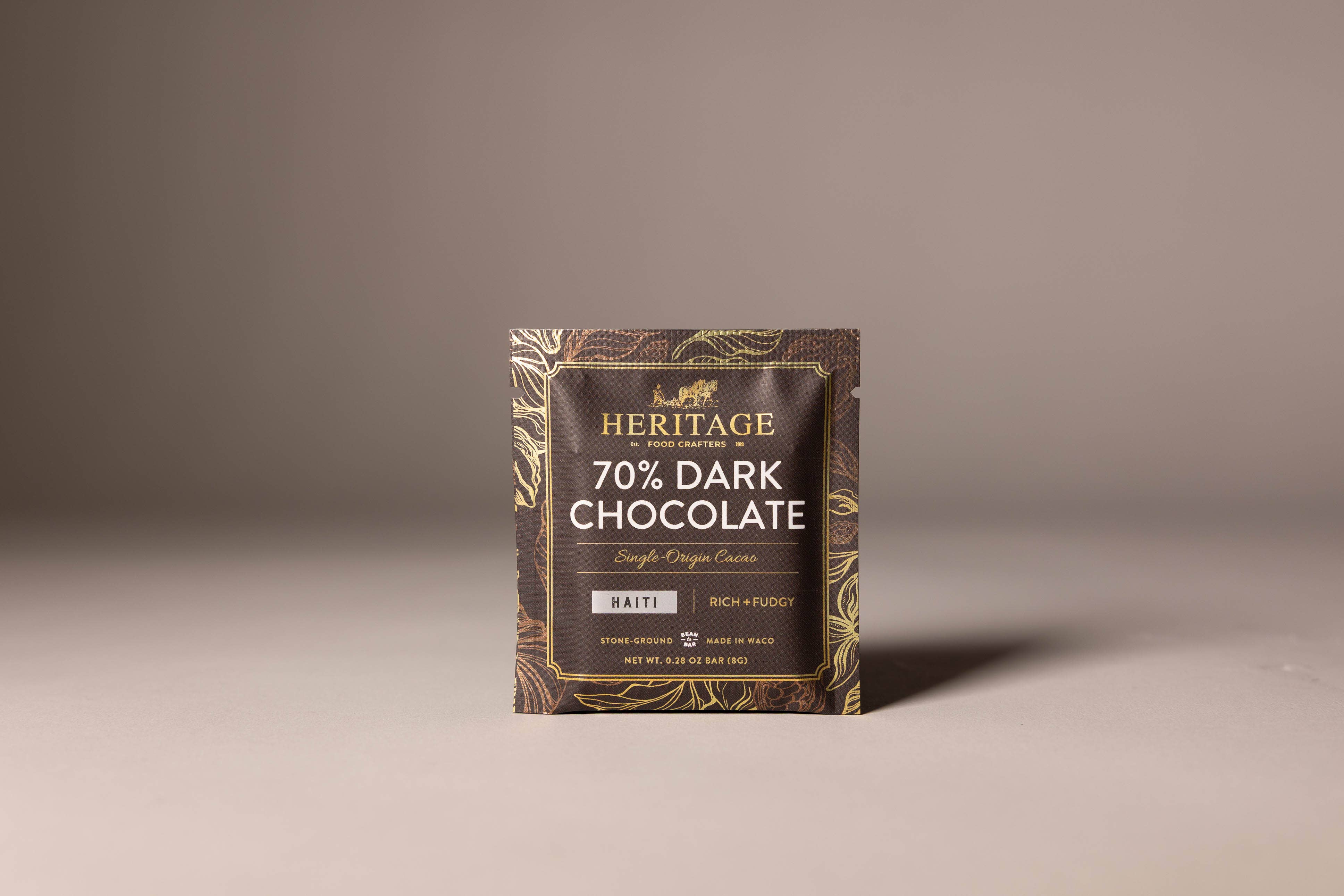 70% Haiti Dark 8g award-winning craft chocolate bar wrapped