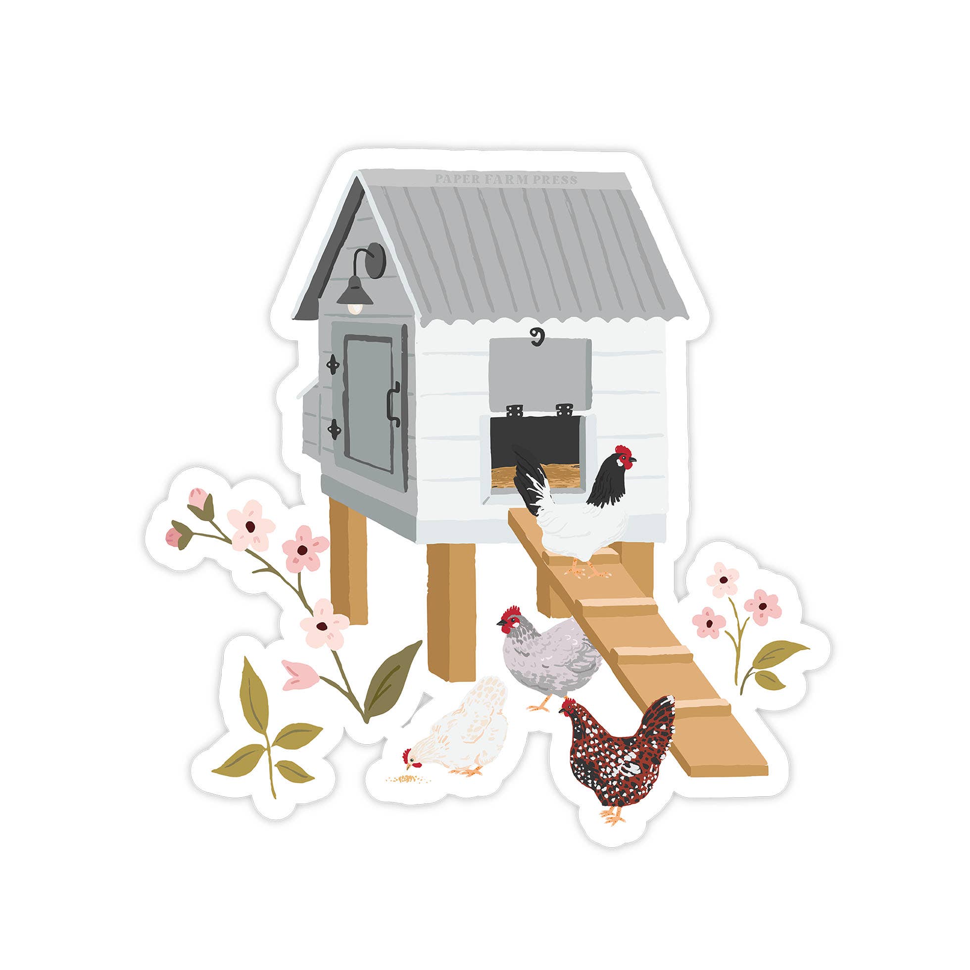 Chicken Coop decal sticker with hen illustration