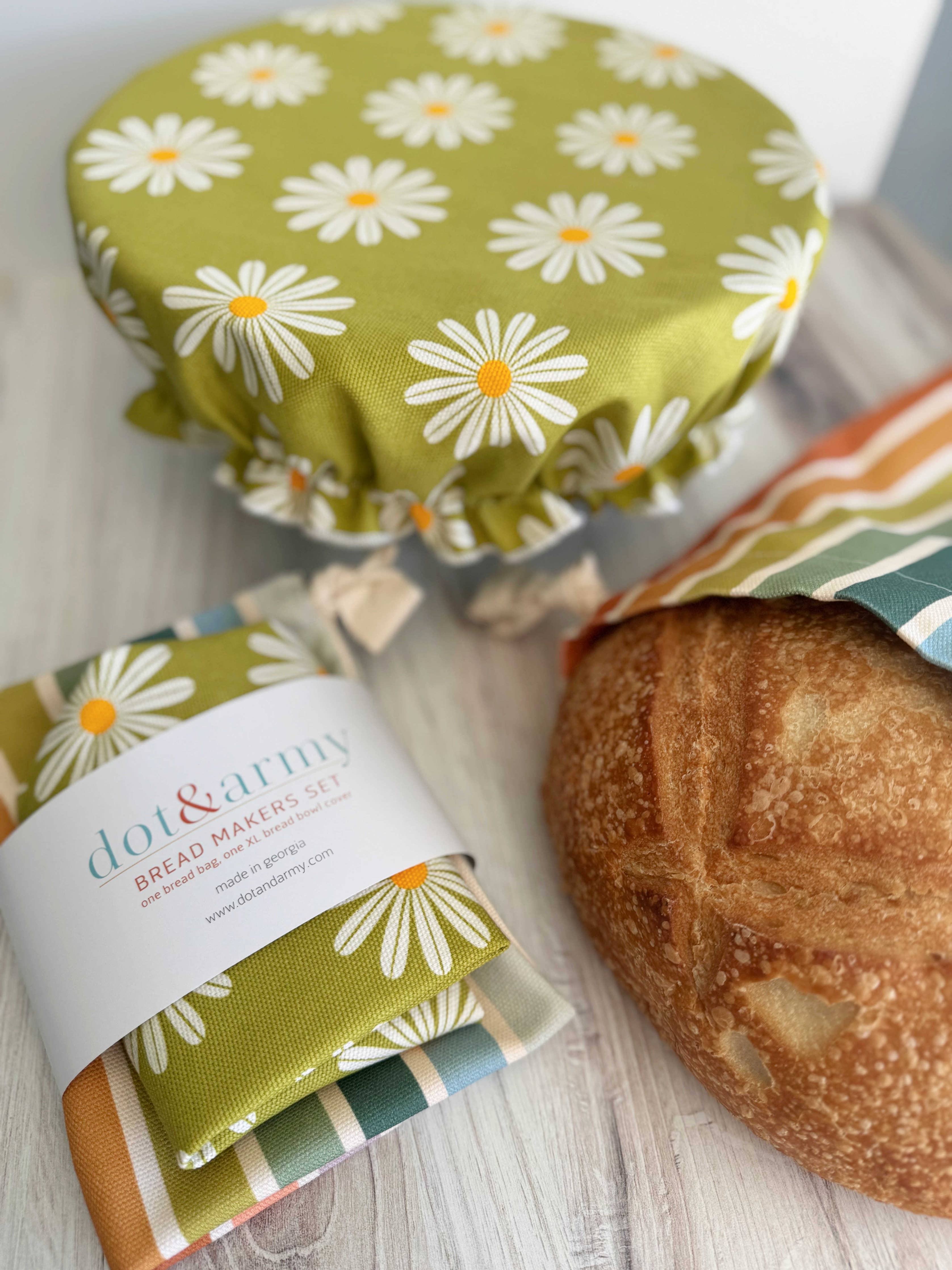 Daisy and Stripe bread bag with floral and striped pattern
