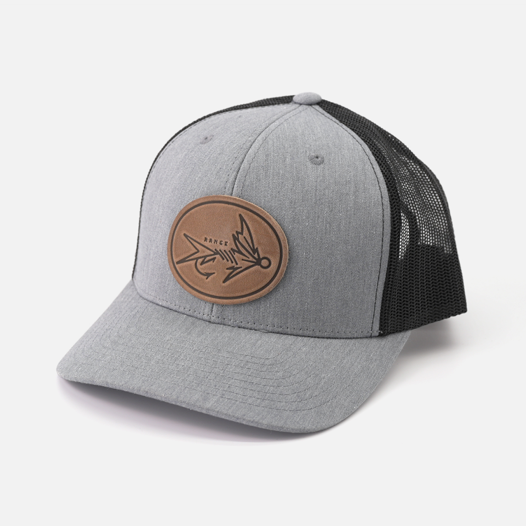 Range Fly Icon leather patch trucker cap lifestyle shot