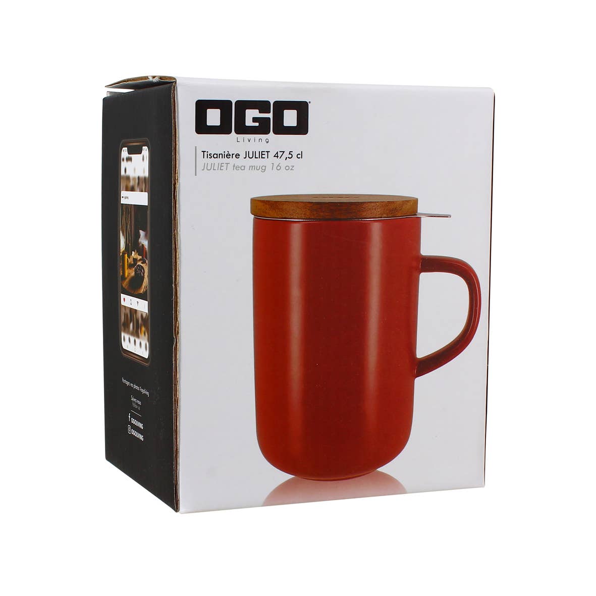 JULIET BORDEAUX TEA POT IN STONEWARE AND ACACIA LID