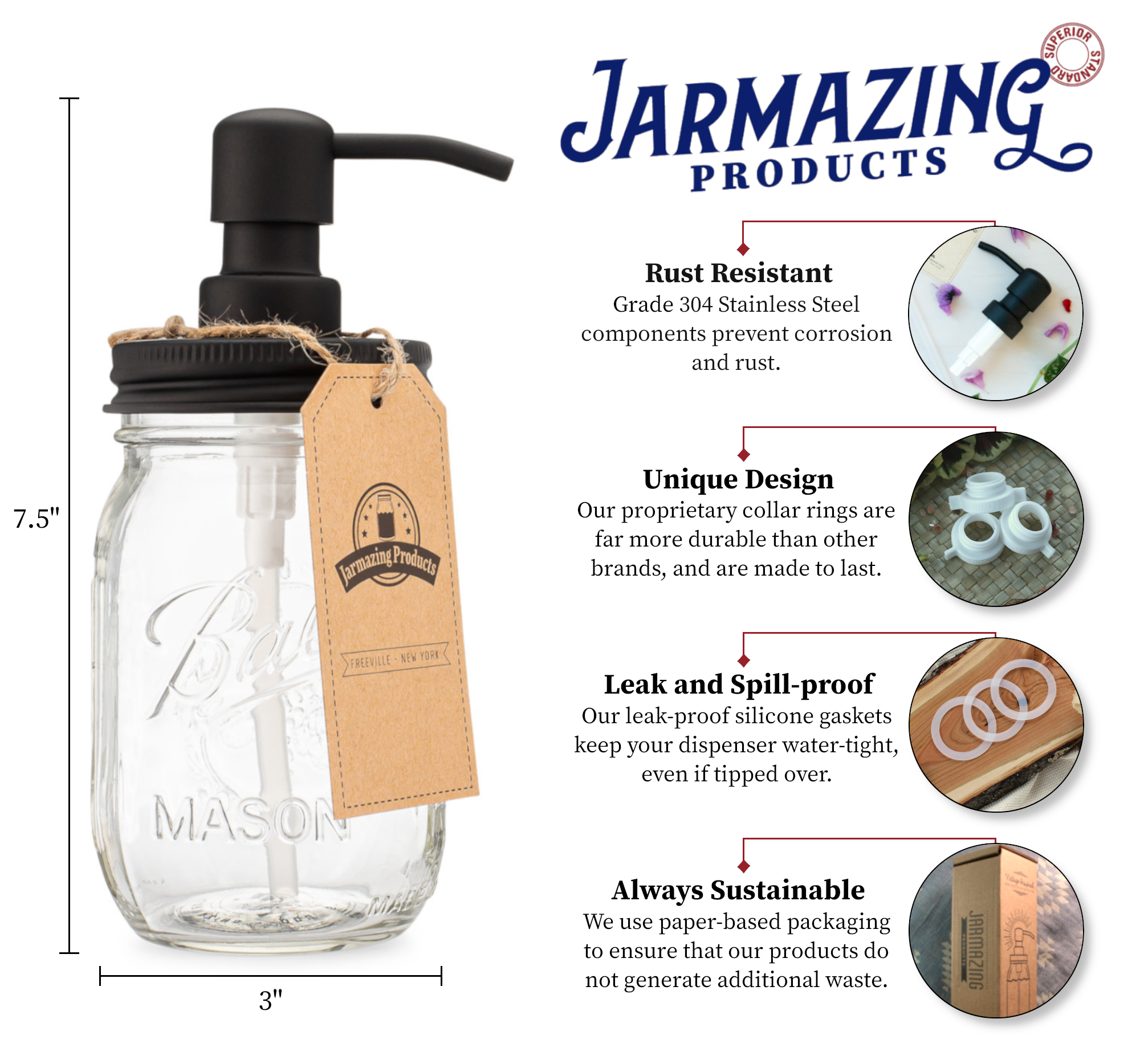 Jarmazing mason jar soap dispenser with Ball jar side view