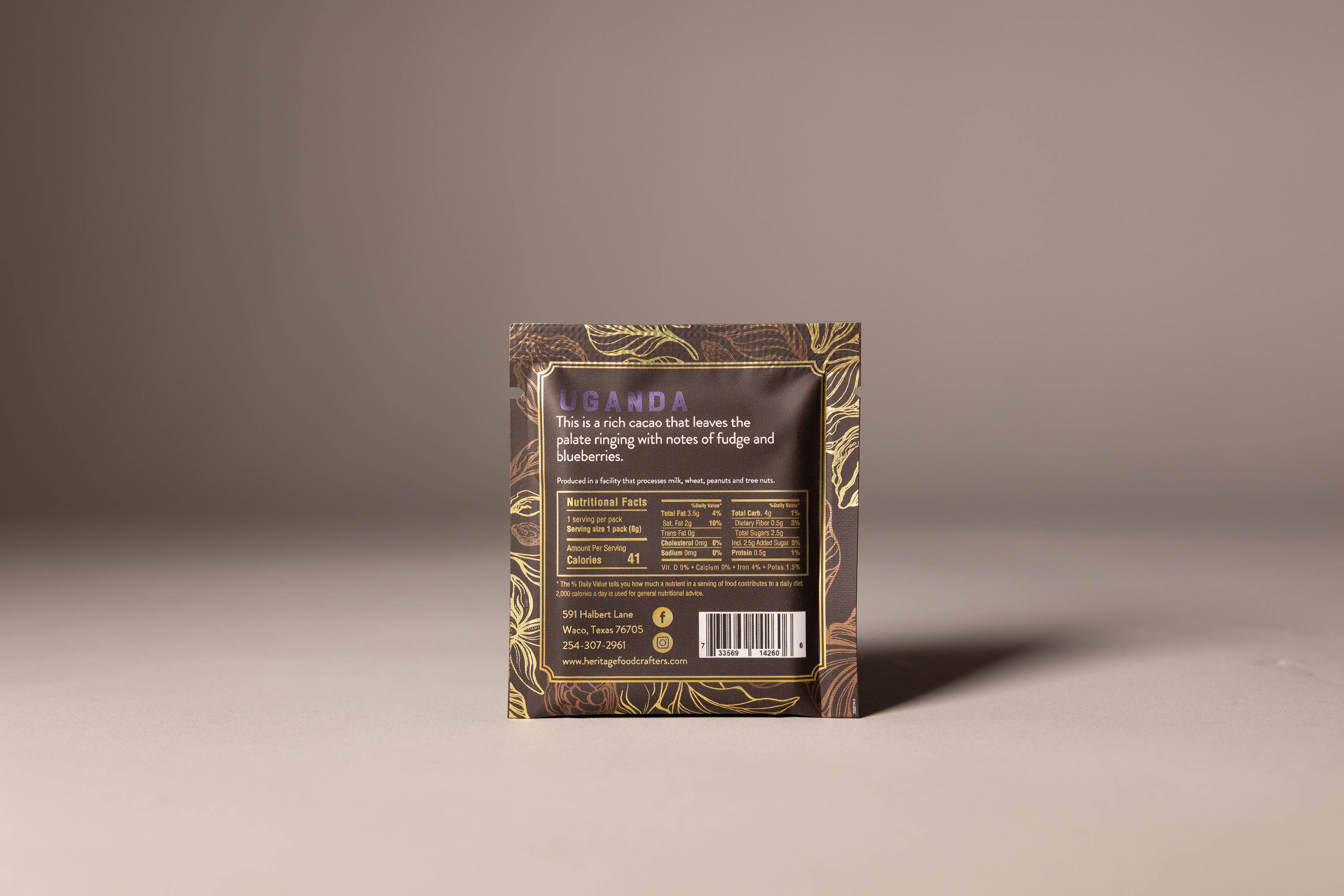 70% Uganda Dark craft chocolate 8g bar unwrapped