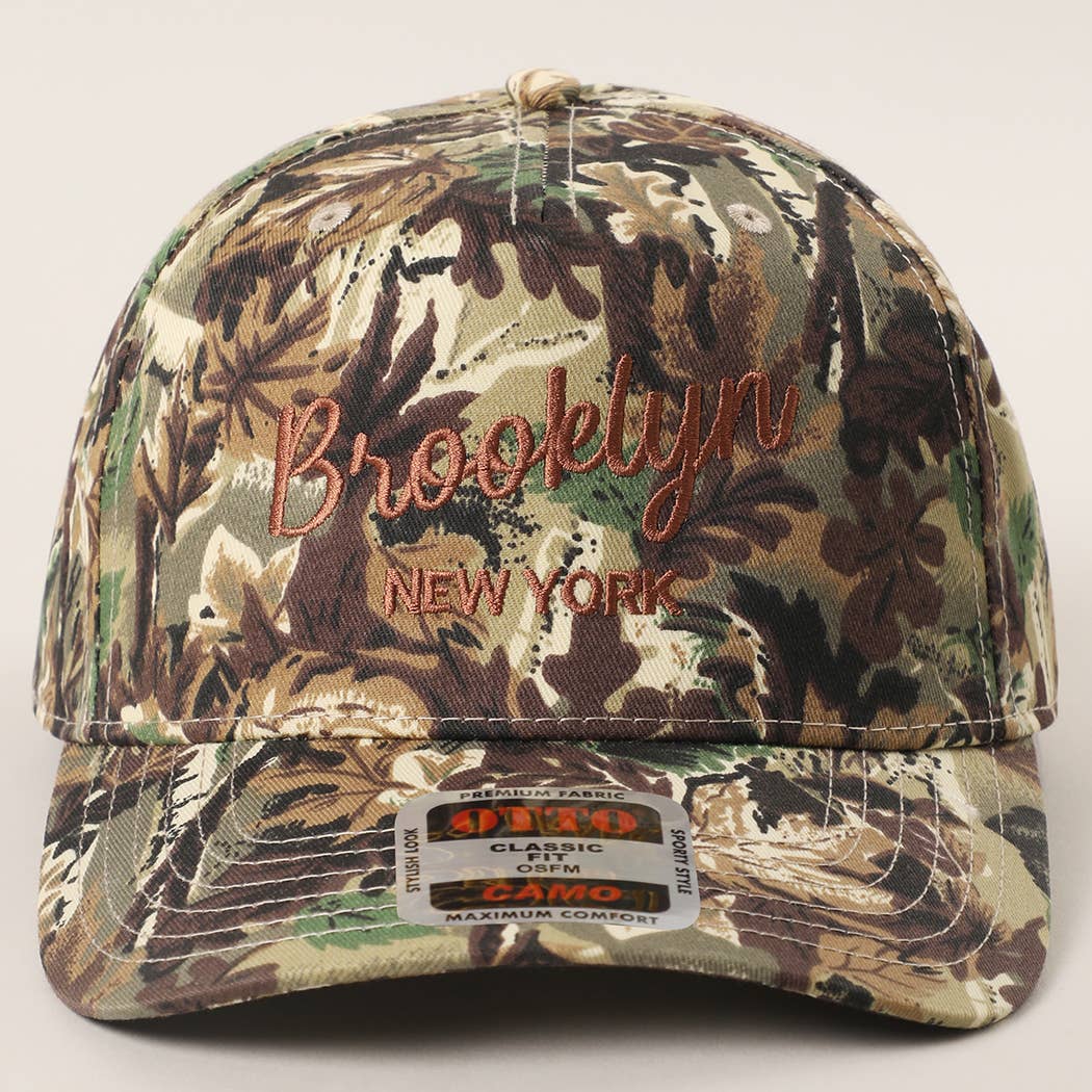 Custom camo hat with embroidered personalization side view