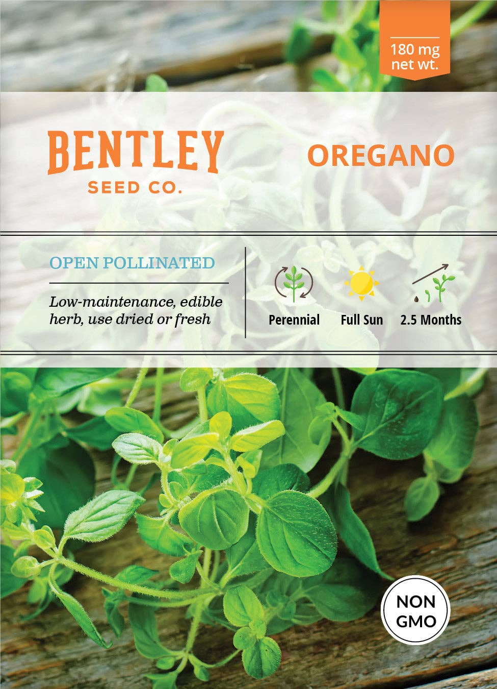 Oregano seed packet front with herb illustration
