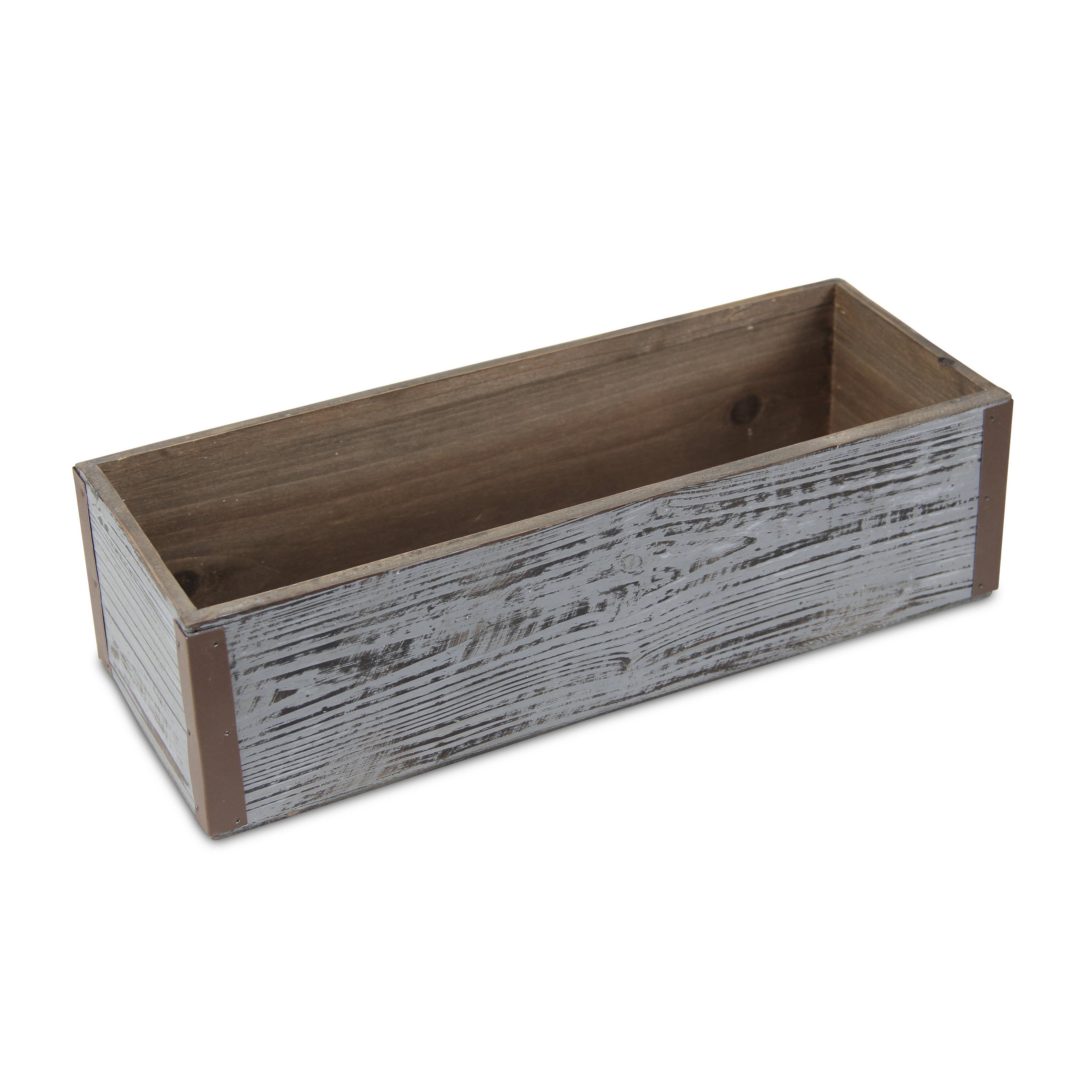 Fiorel Rectangular Gray Wood Planter