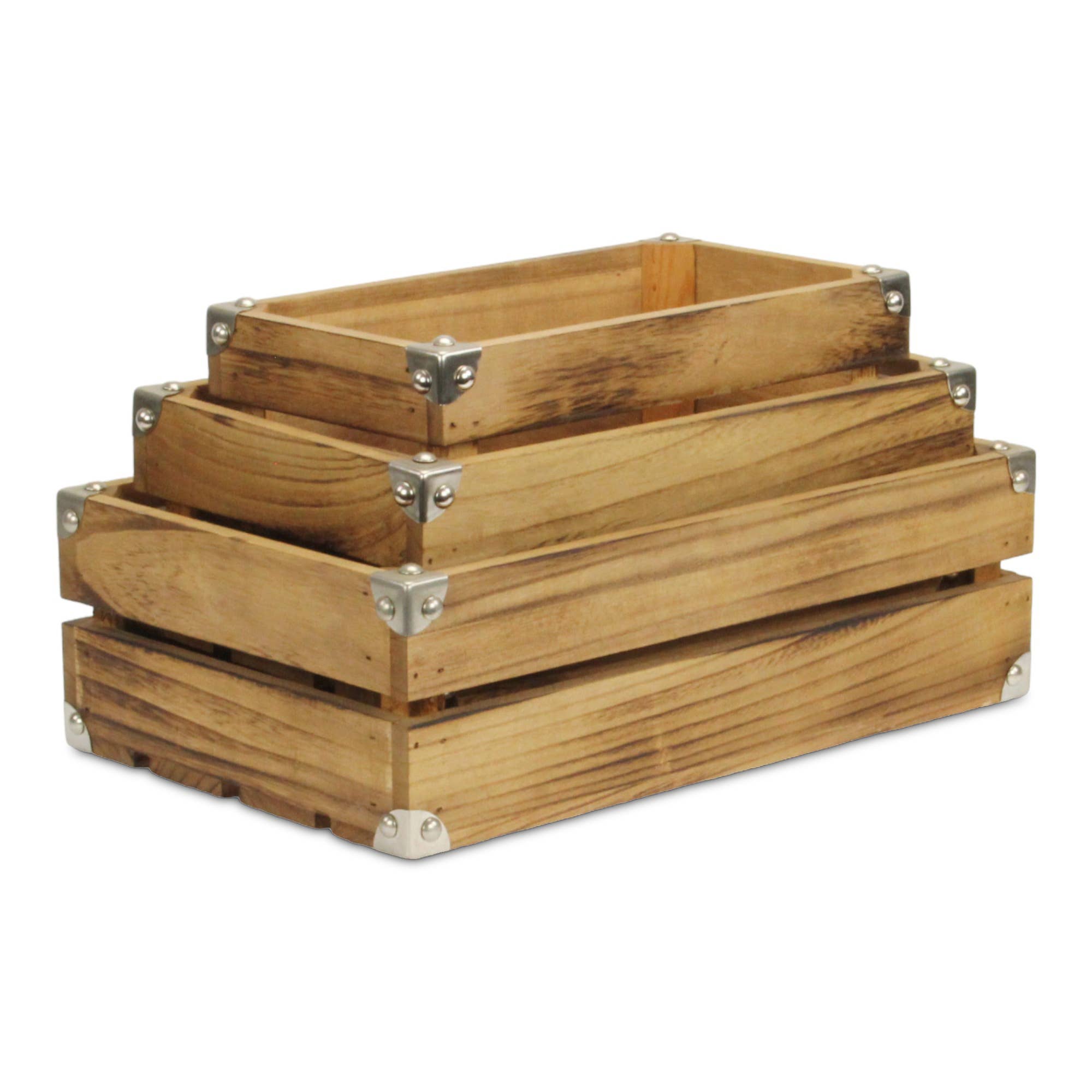 Rustic Farmstead Studded Rectangular Wood Crate Set