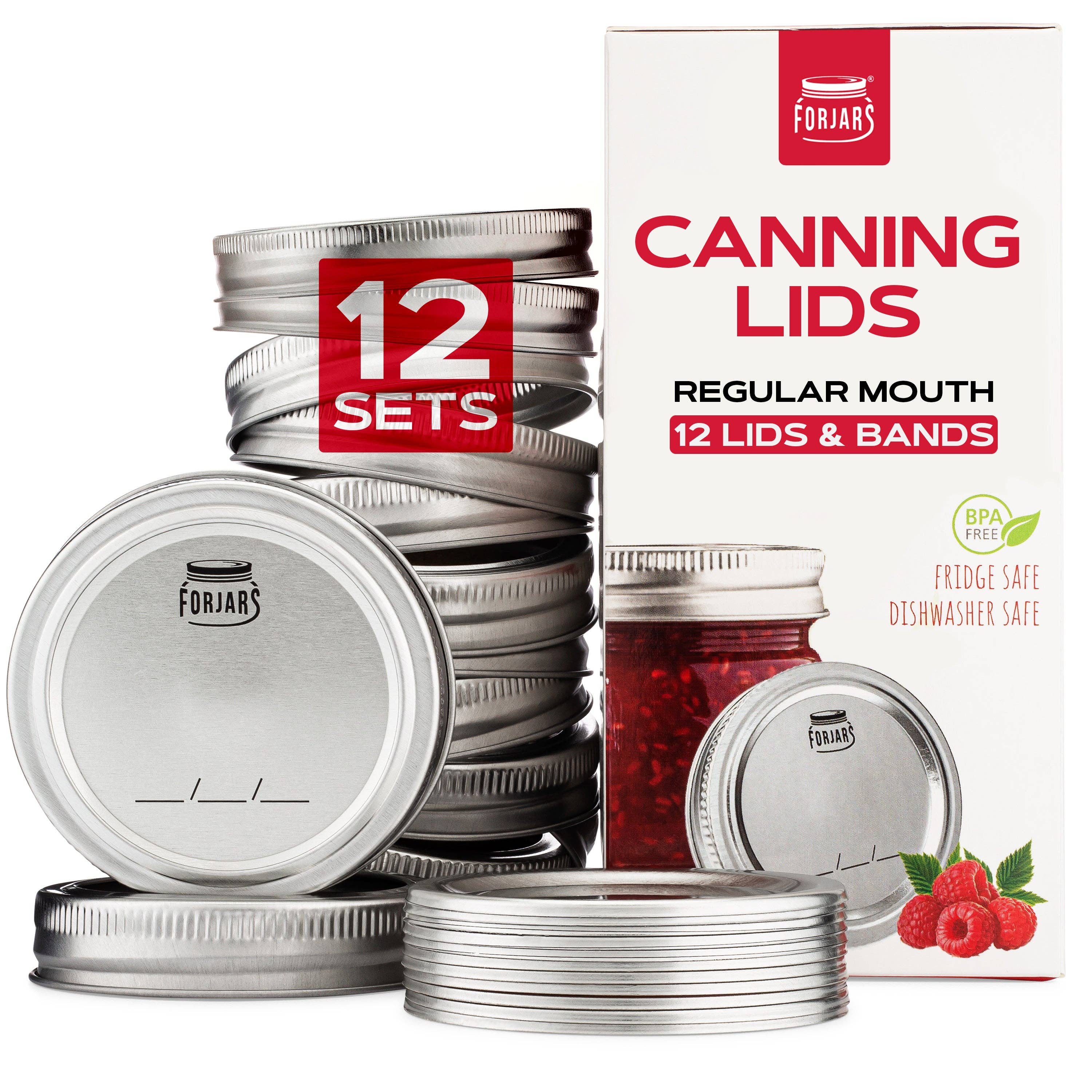 ForJars - 12 Regular Mouth Canning Lids + 12 Bands
