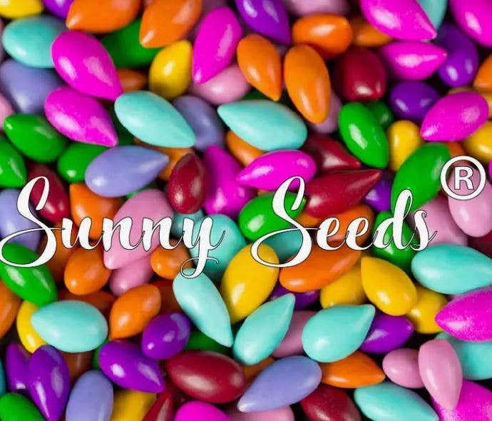 Rainbow Sunny Seeds® 3 oz tube showing colorful candy pieces