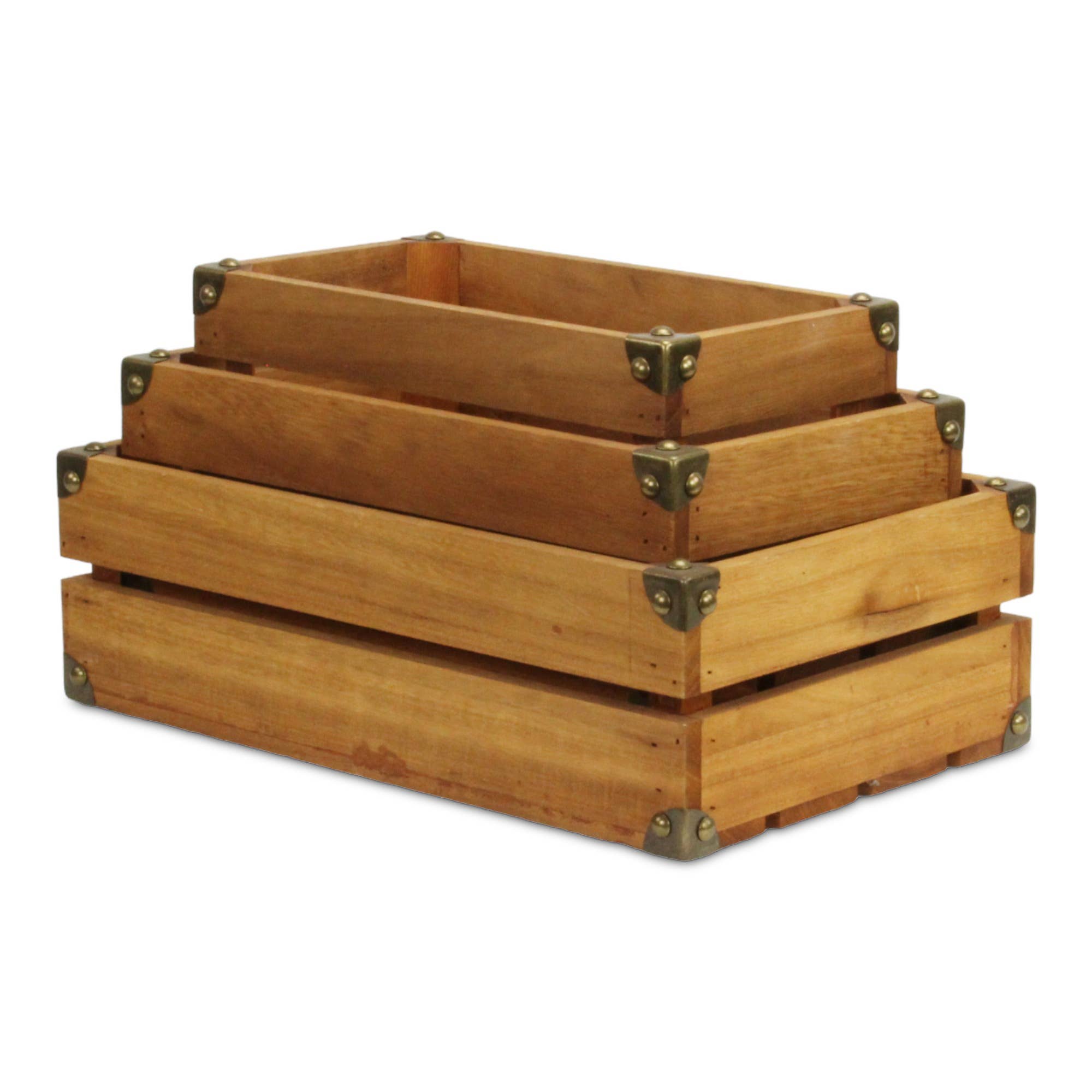Rustic Farmstead Studded Rectangular Wood Crate Set