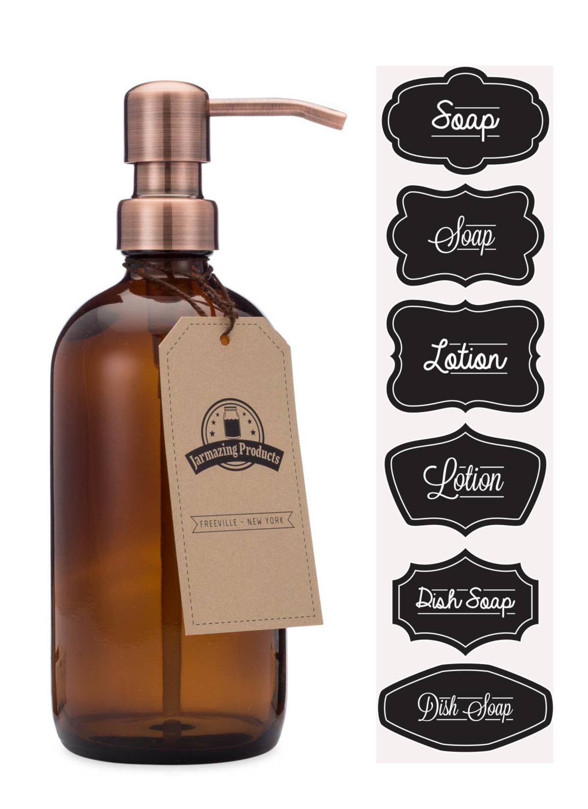 Amber glass 16oz soap dispenser with pump top