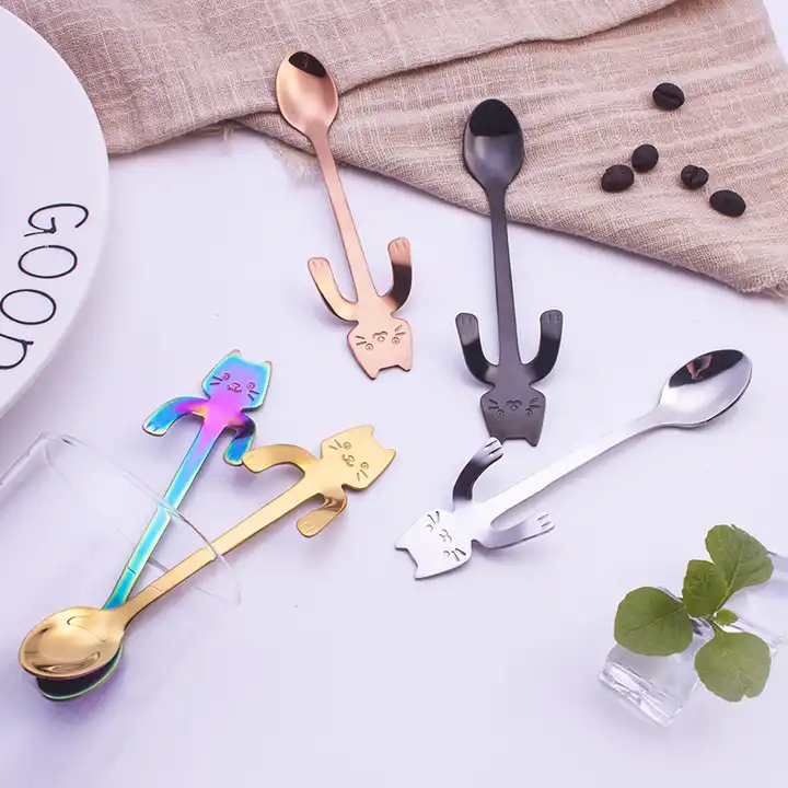 Cat spoon in black color for tea and dessert