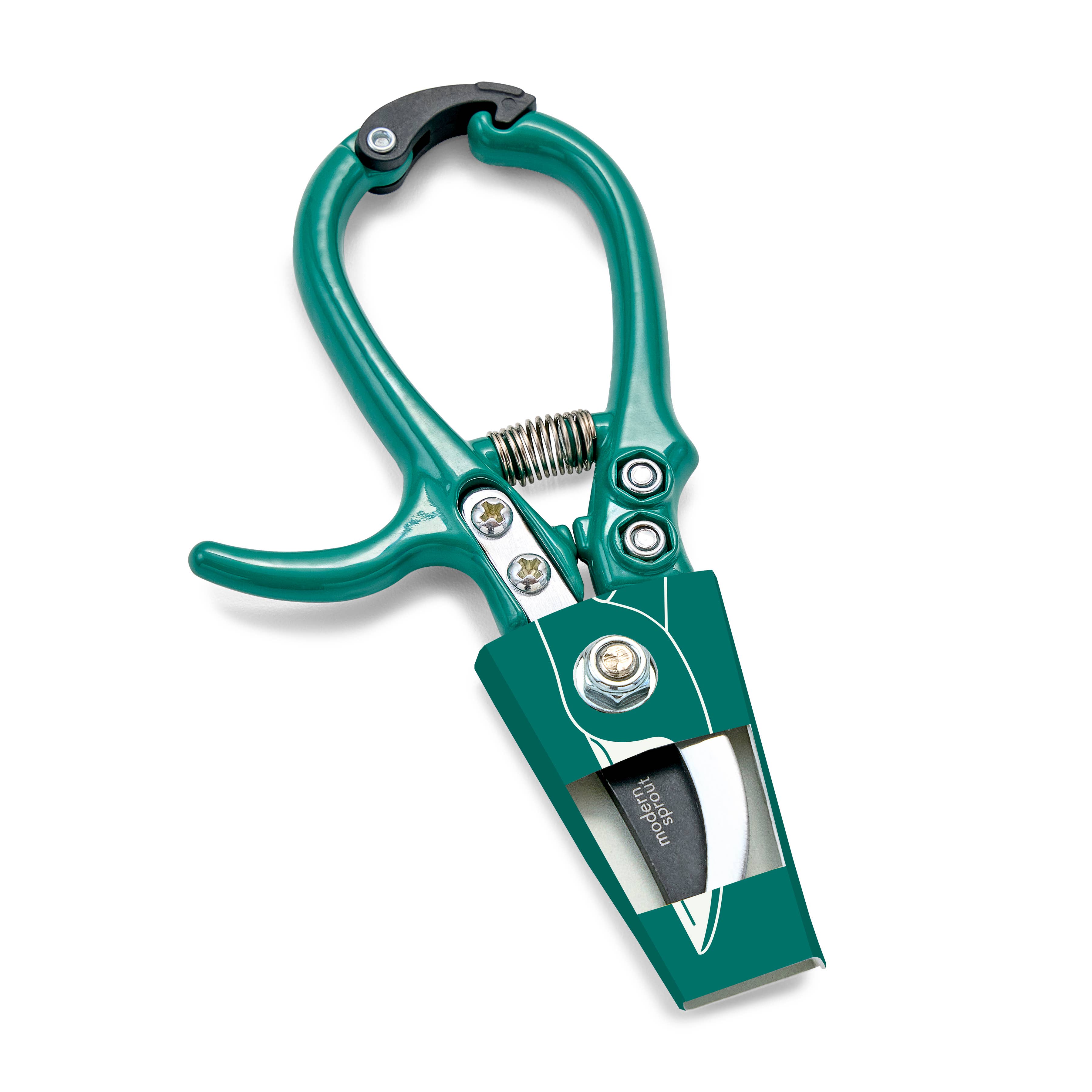 Garden pruners showing blade and spring mechanism
