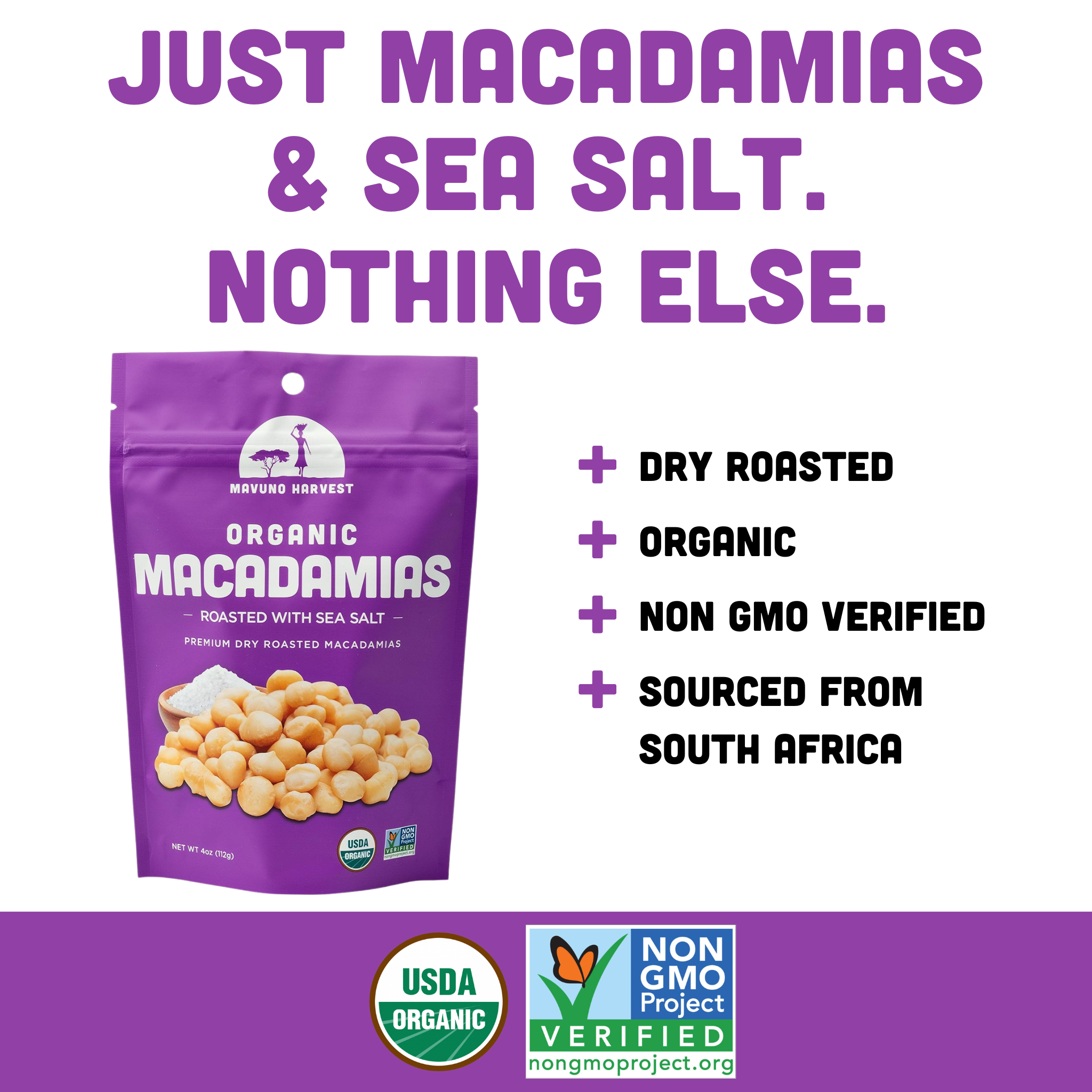 Organic dry roasted macadamias with sea salt detail view