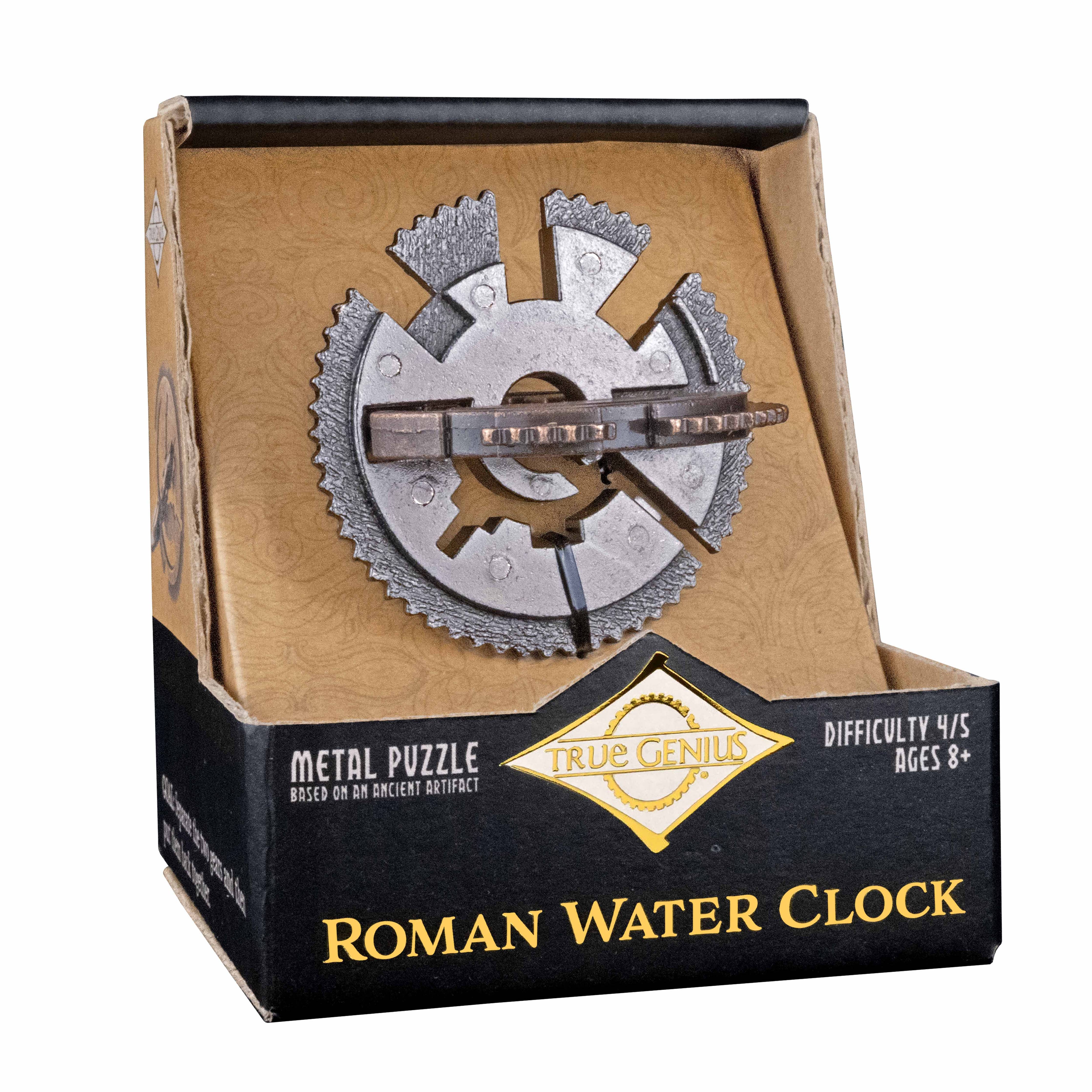 Roman Water Clock Brainteaser puzzle side angle view