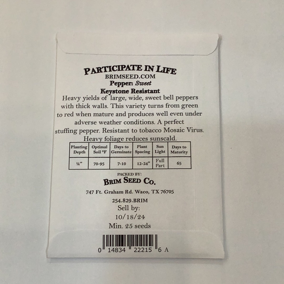 Brim Seed Co. - Sweet Green To Red Keystone Resistant Pepper Heirloom Seed