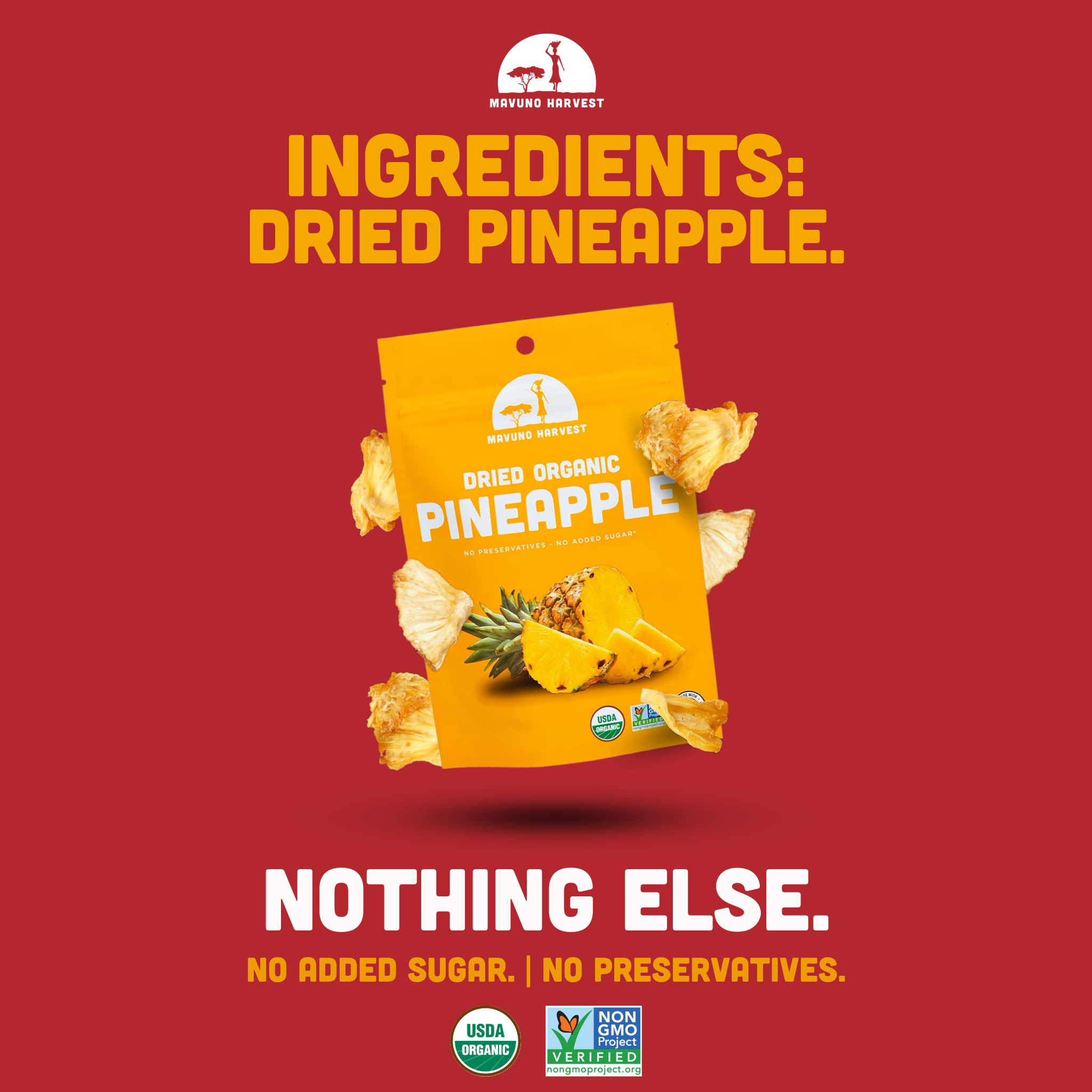 Organic Dried Pineapple, 6-pack case