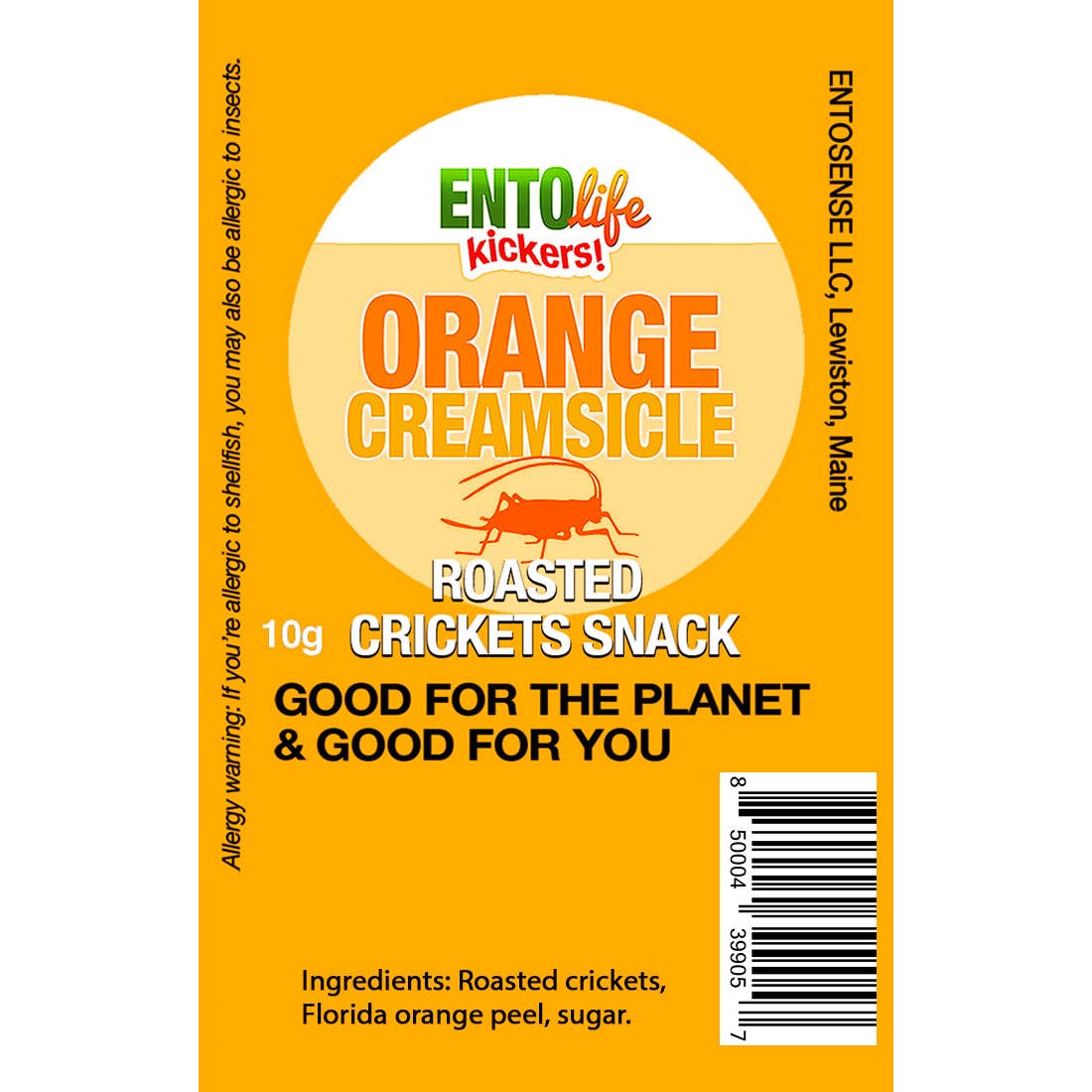 Mini-Kickers Orange Creamsicle Flavored Cricket Snacks back of bag