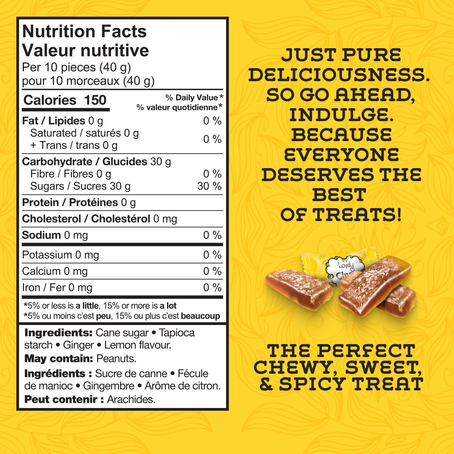 Lemon Ginger Chews candy individually wrapped pieces