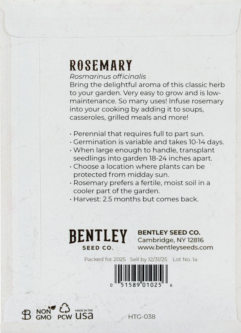 Rosemary 500 BC seed packet back with instructions