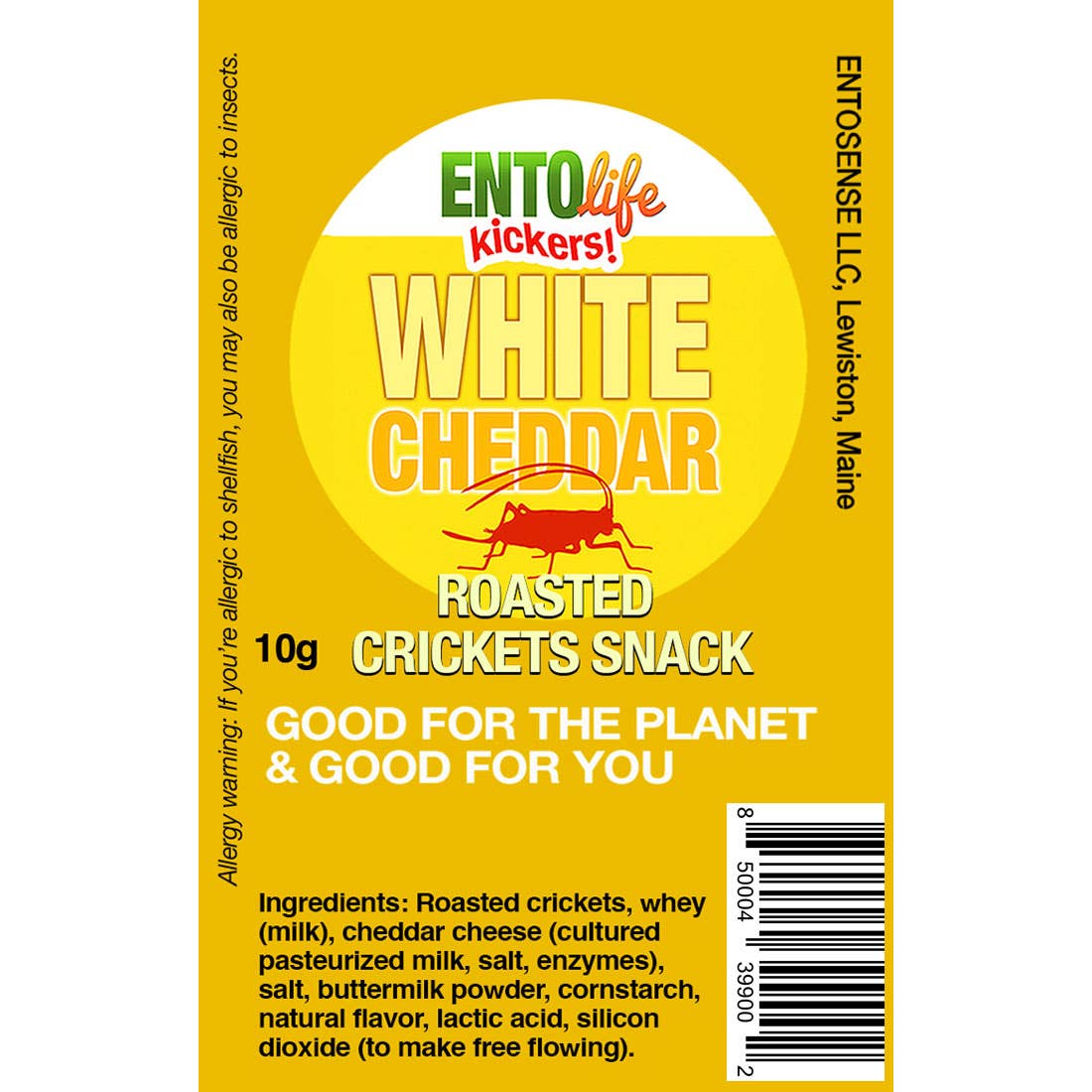 Mini-Kickers White Cheddar Flavored Cricket Snacks back of bag