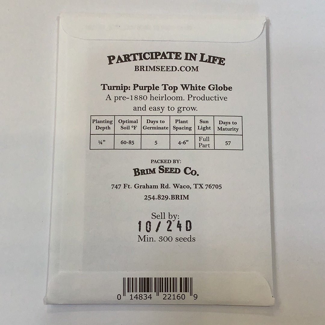 Brim Seed Co. - Purple Top White Globe Turnip Heirloom Seed