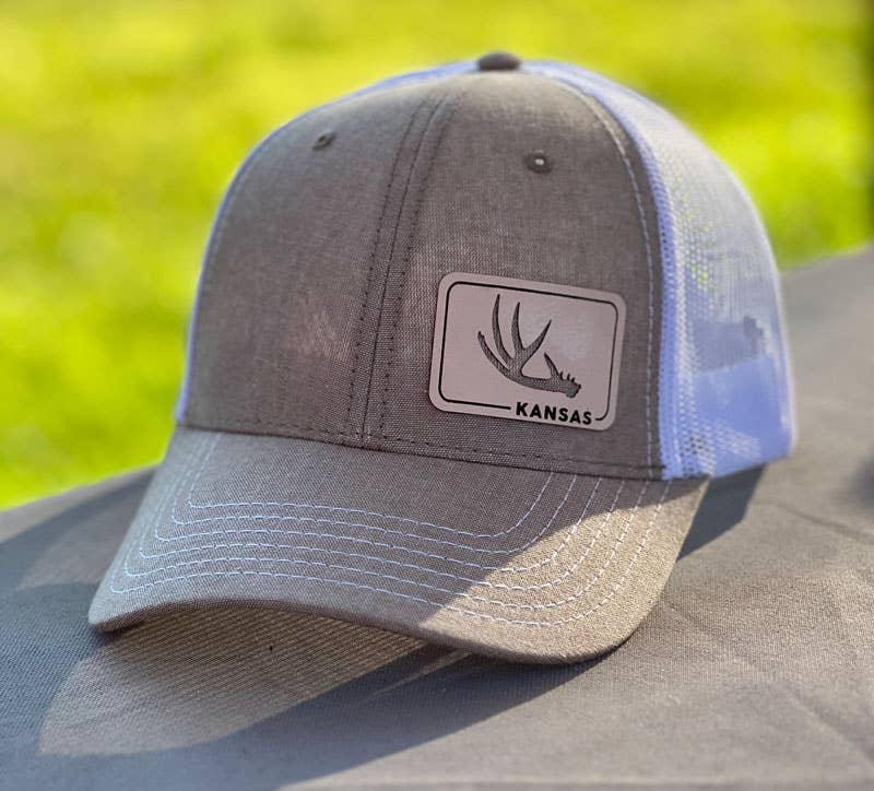 White Tail Shed leather patch hat with antler design