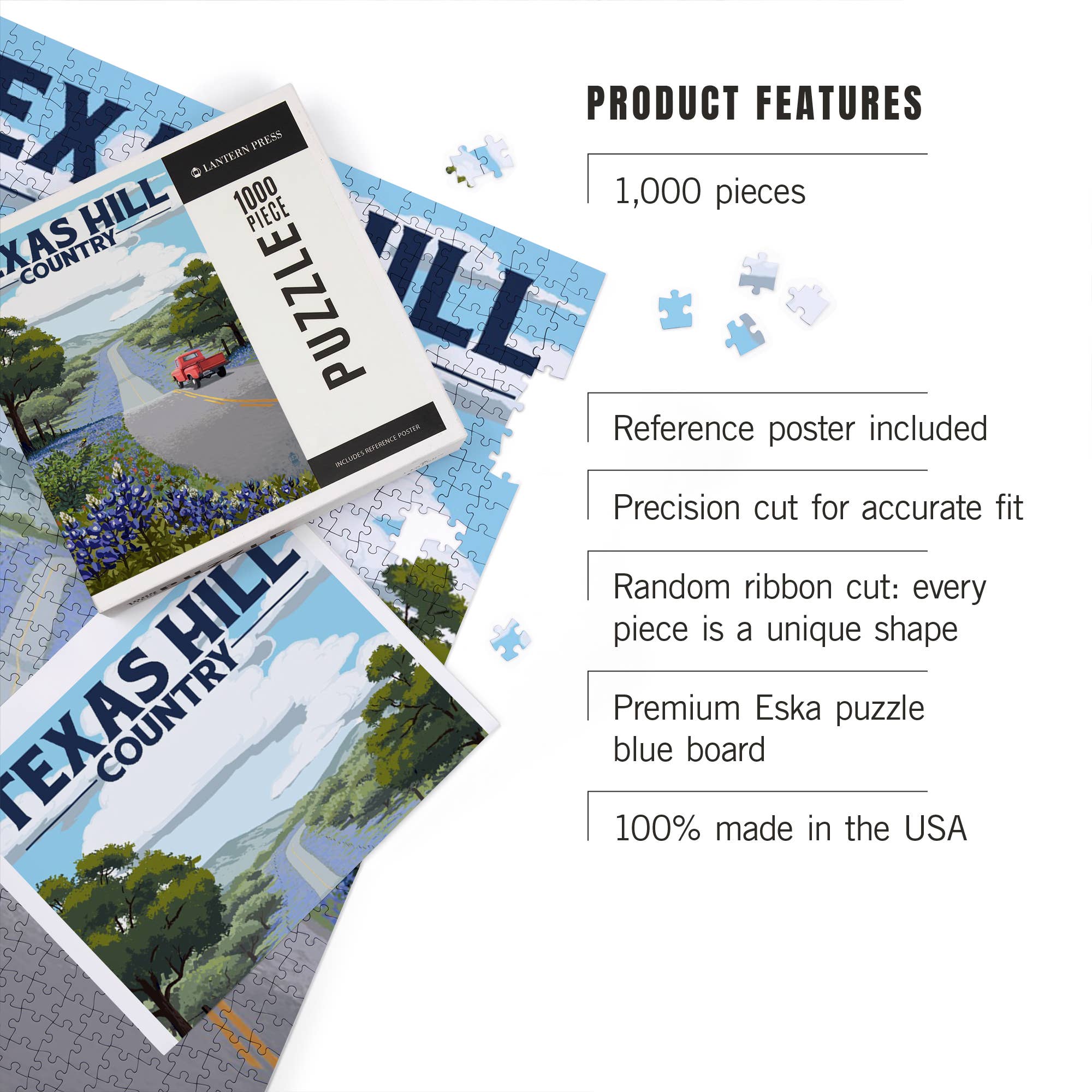 1000 PIECE PUZZLE Texas Hill Country, Texas, Bluebonnets