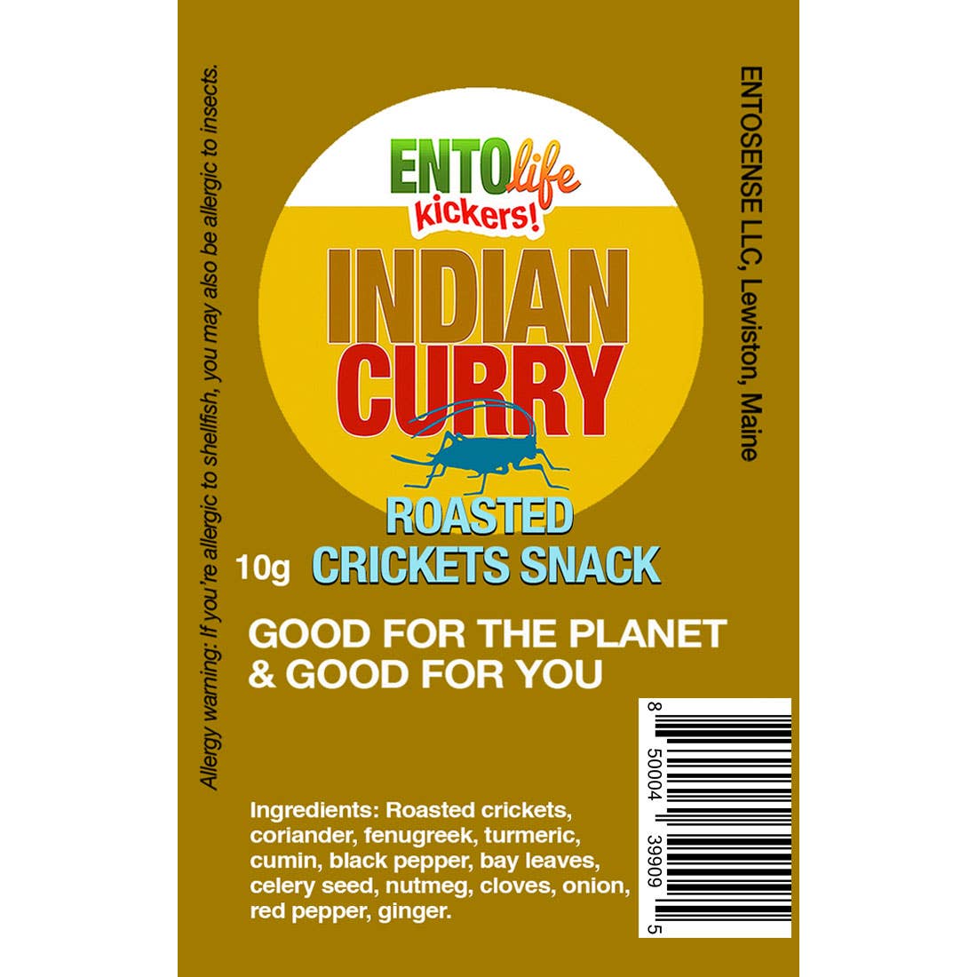 Mini-Kickers Indian Curry Flavored Cricket Snacks back of bag