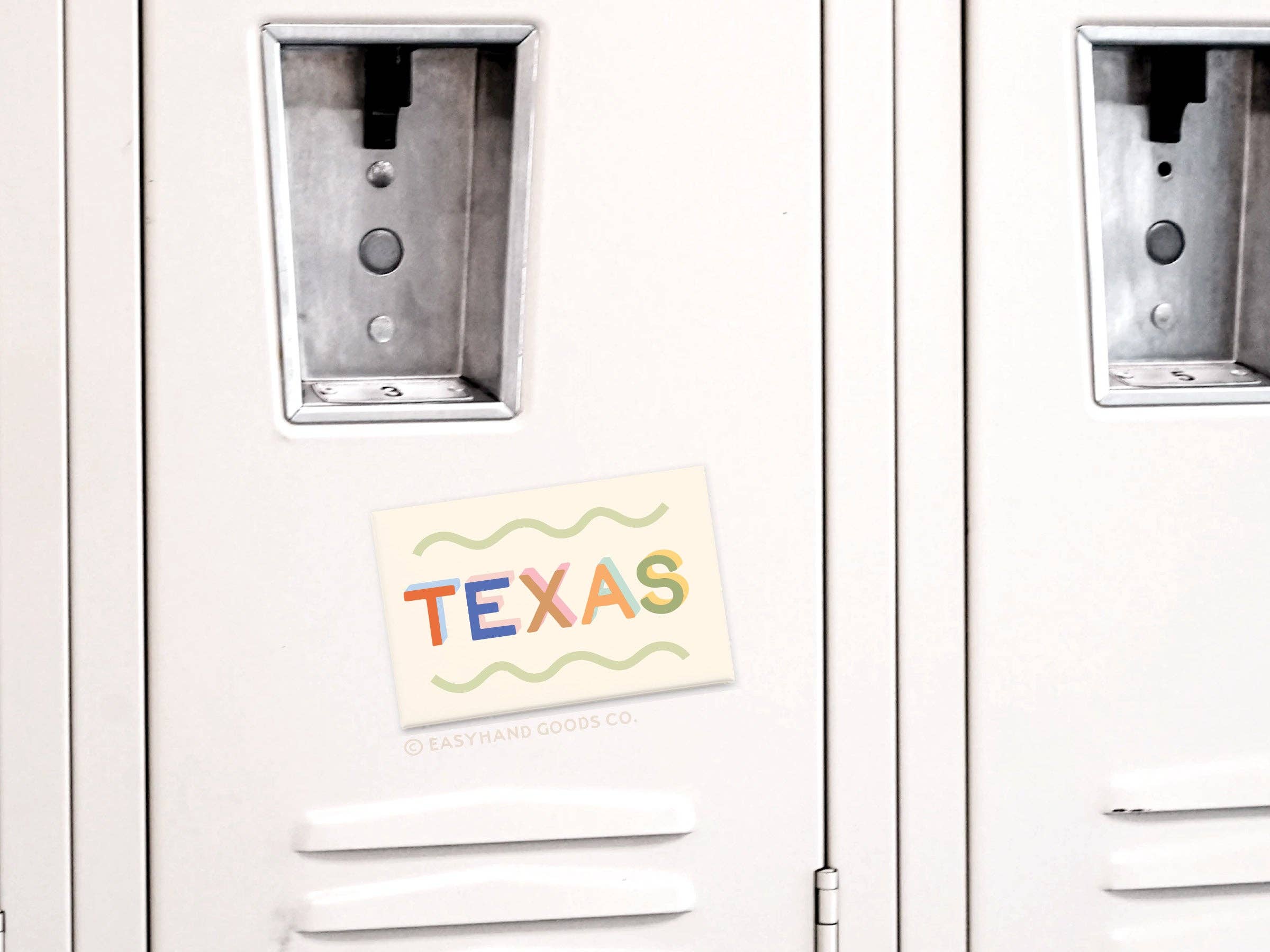 Funky Texas refrigerator magnet displayed on surface