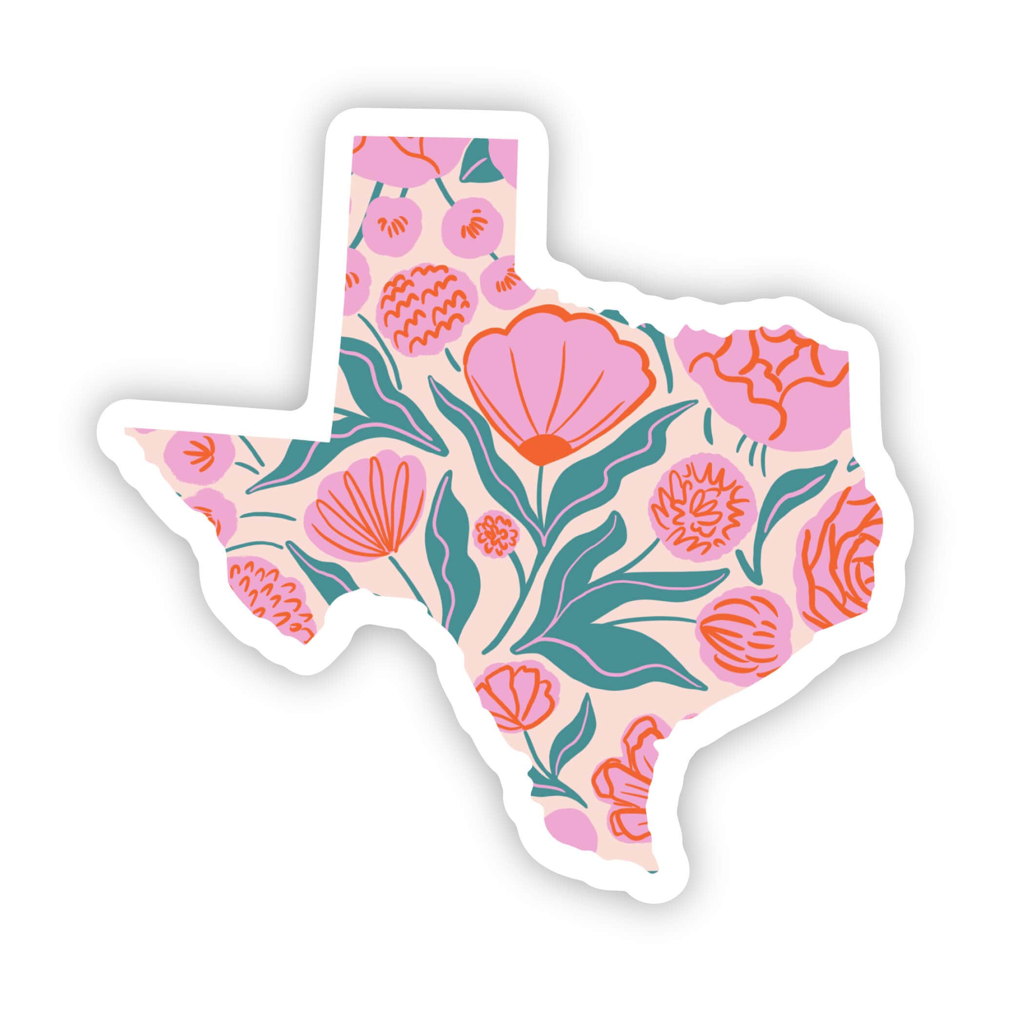 Texas state shape sticker with elegant floral design