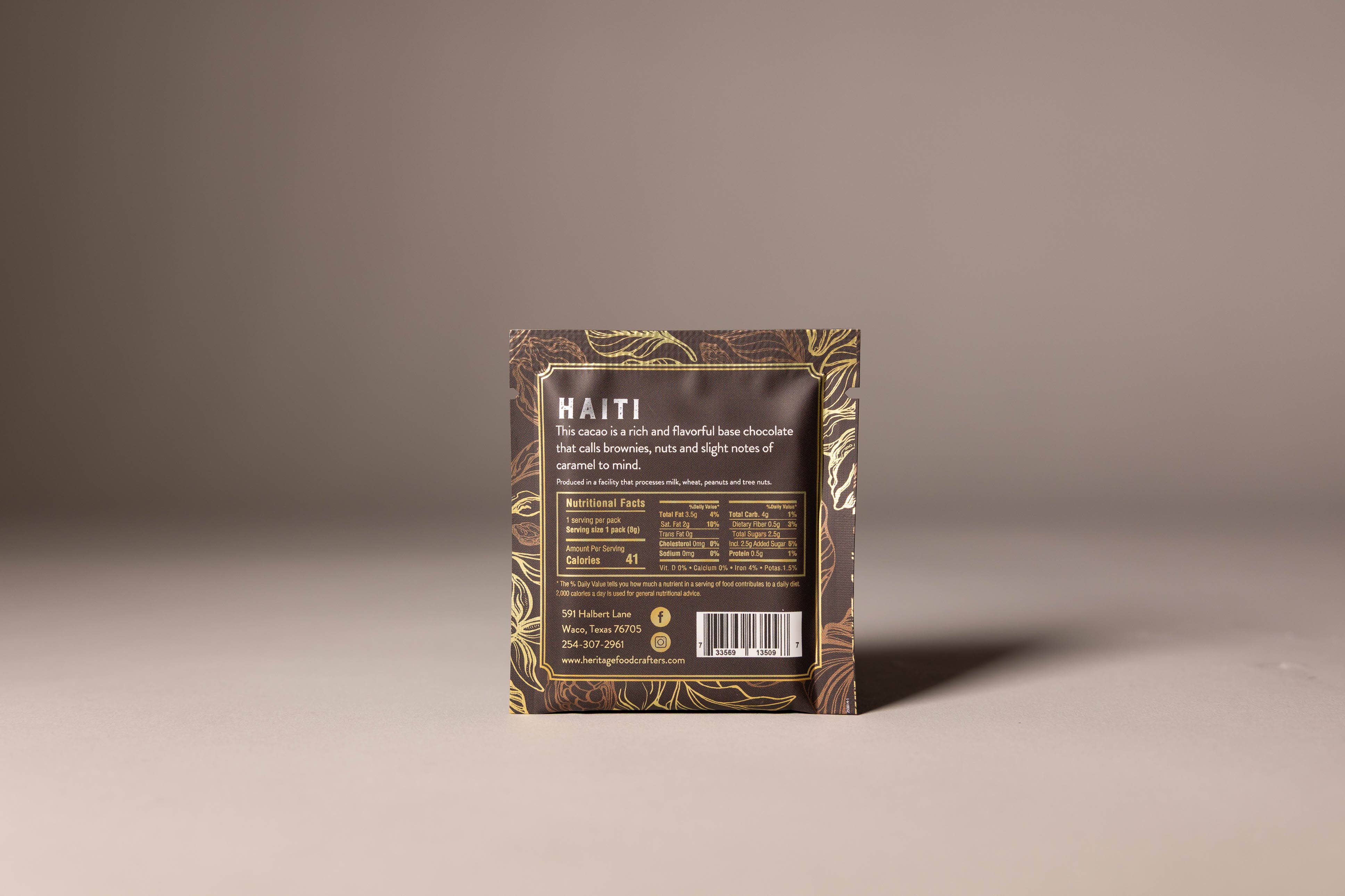 70% Haiti Dark 8g award-winning craft chocolate bar unwrapped