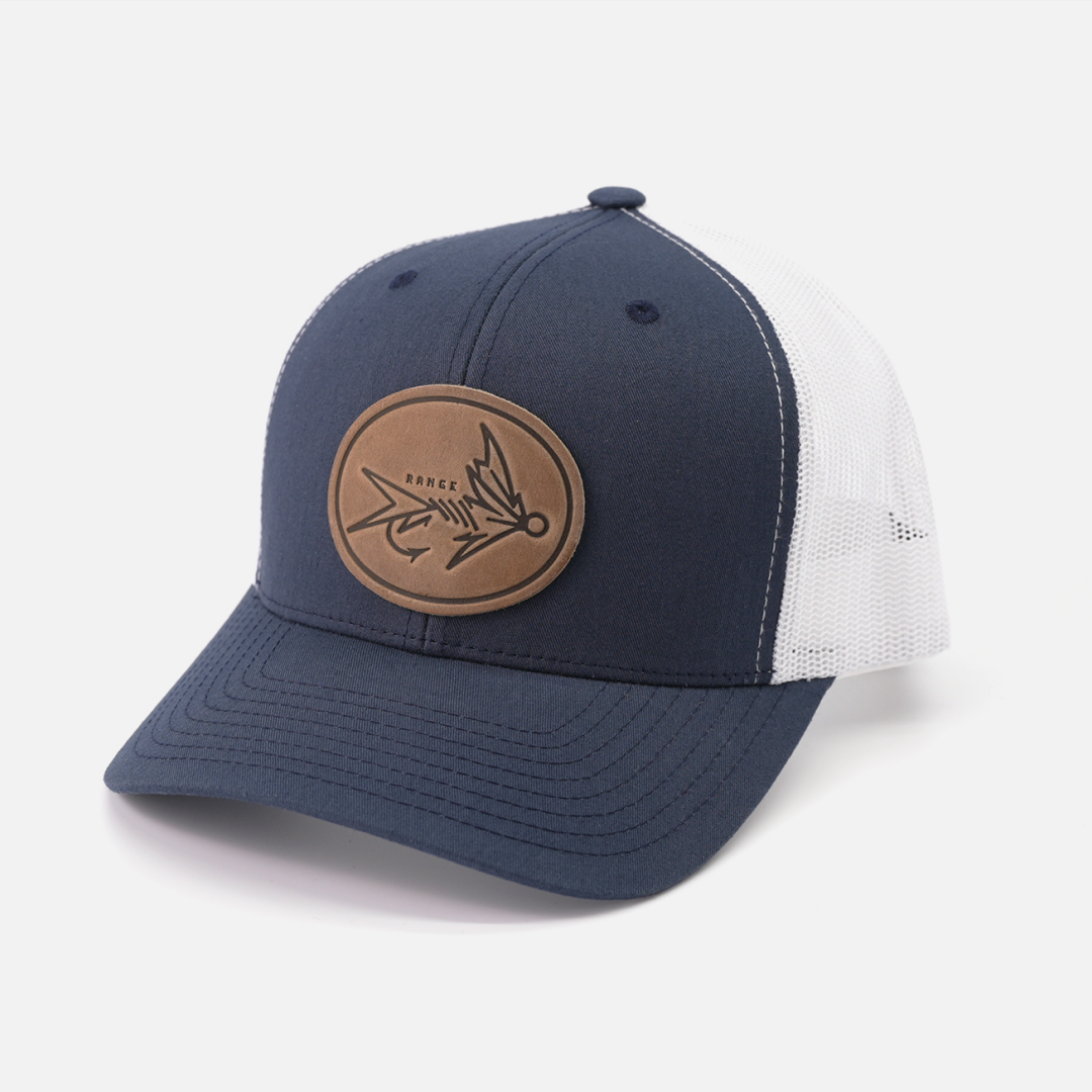 Range Fly Icon Hat leather patch trucker cap back mesh detail