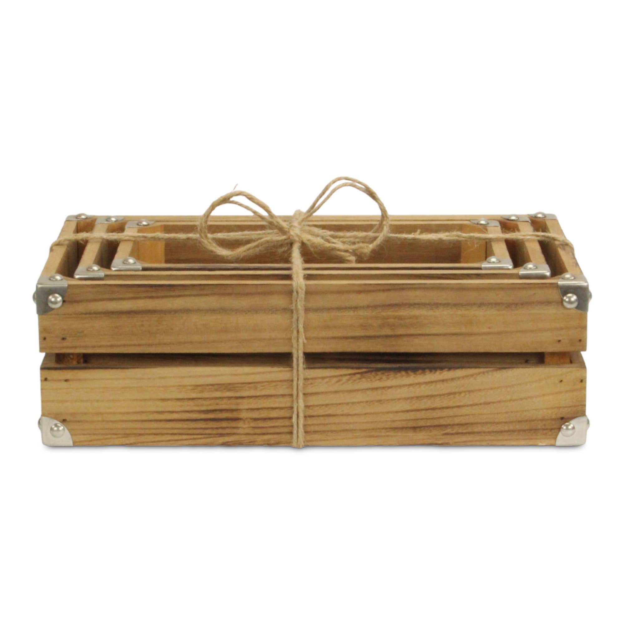 Rustic Farmstead Studded Rectangular Wood Crate Set