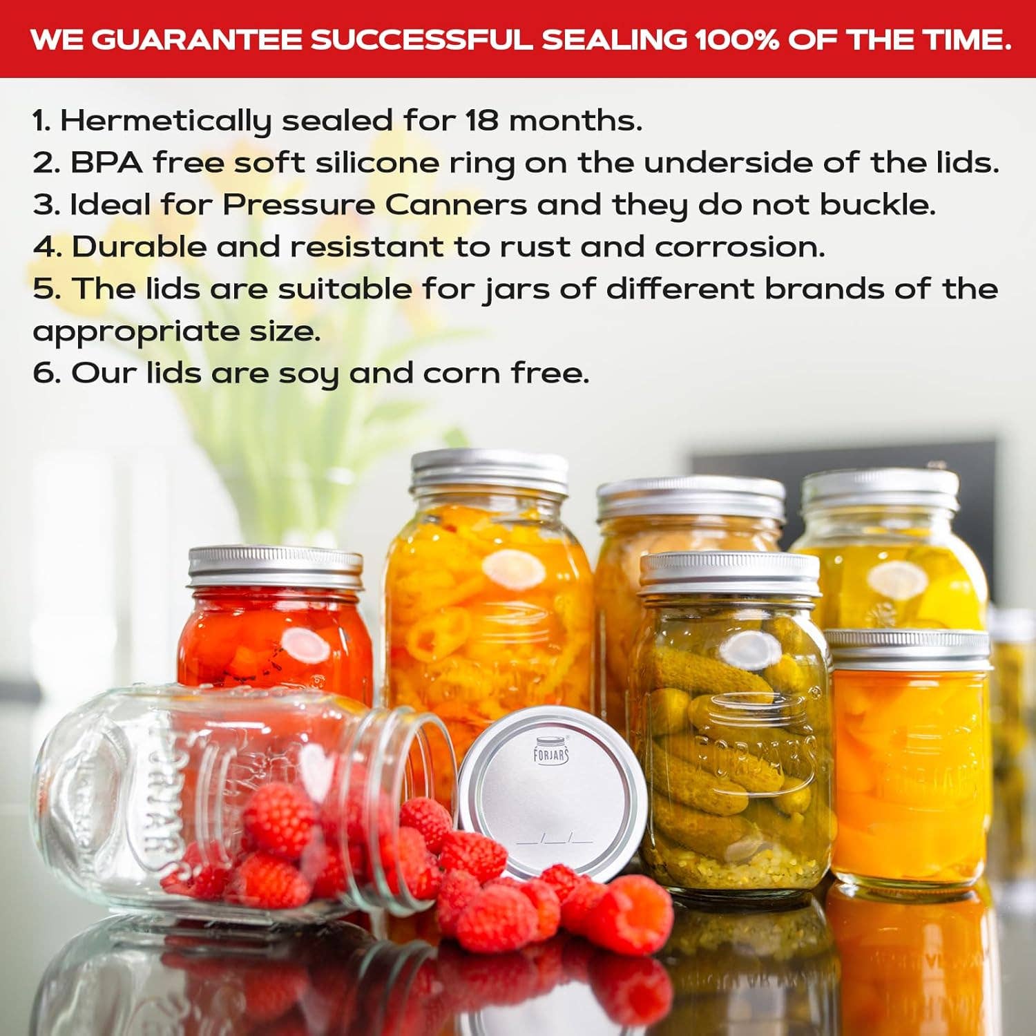 ForJars - 12 Regular Mouth Canning Lids + 12 Bands