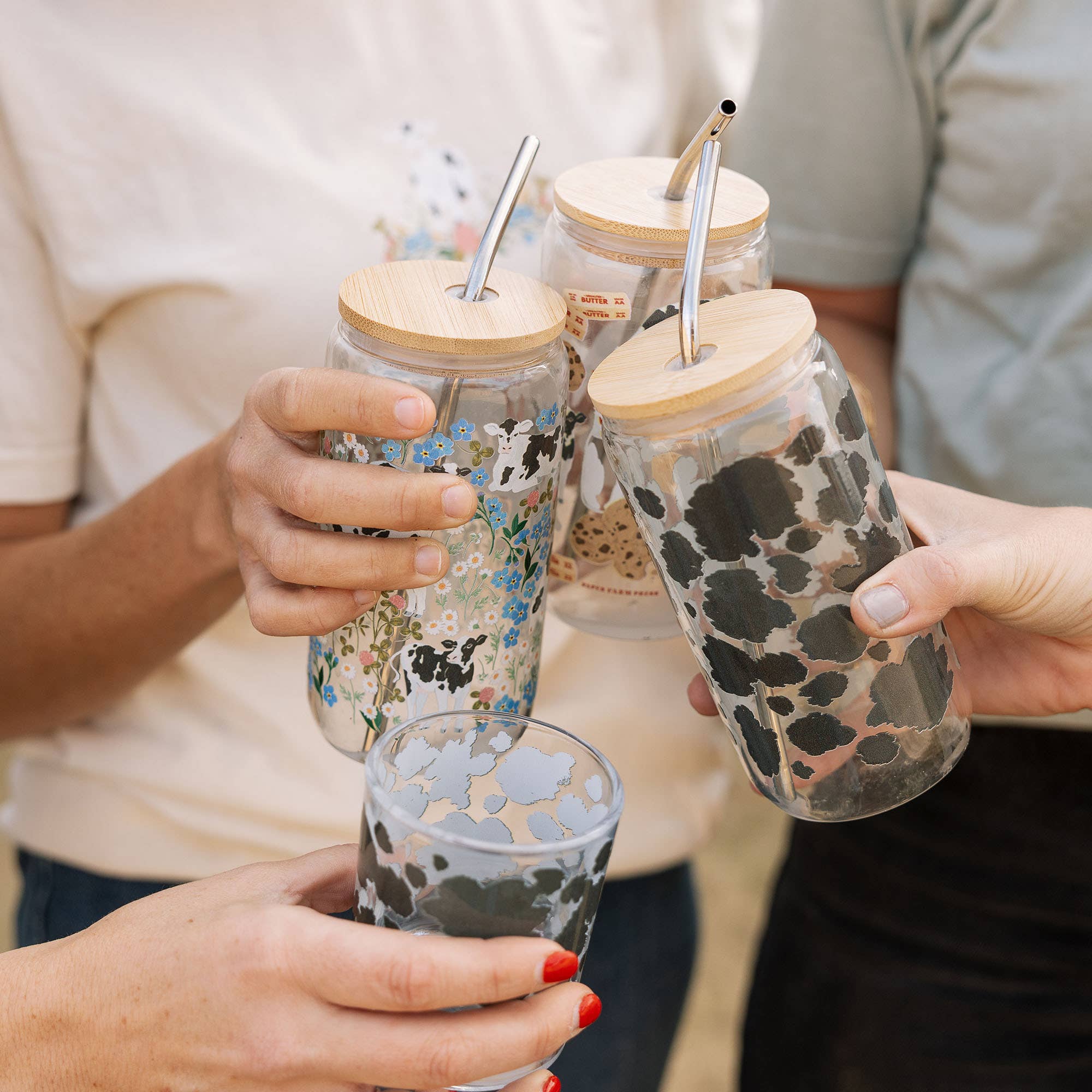 Milk Cows & Flowers Glass Can styled lifestyle view