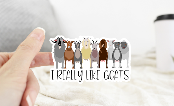 I Really Like Goats sticker with goat illustration