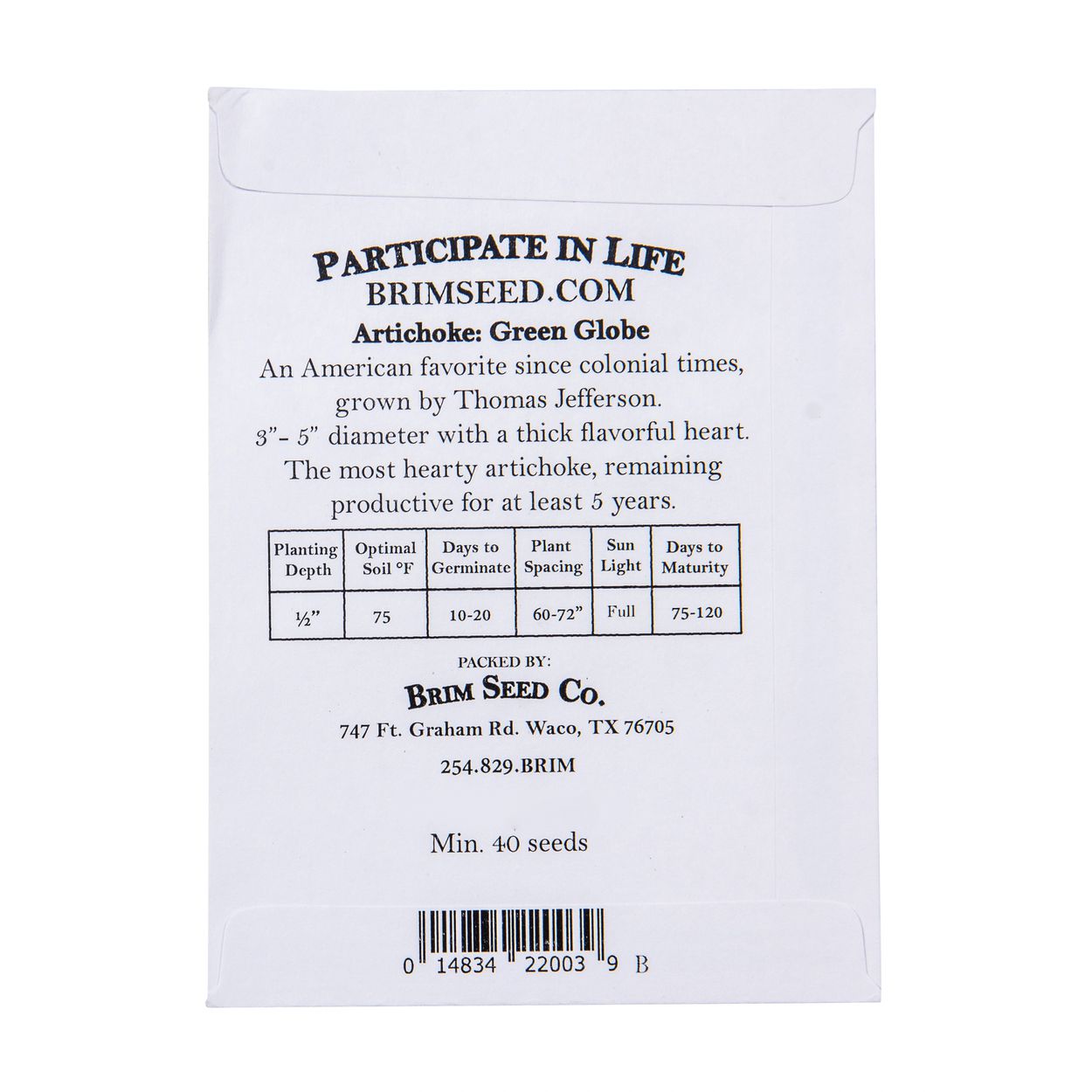 Brim Seed Co. - Artichoke Green Globe Heirloom Seed
