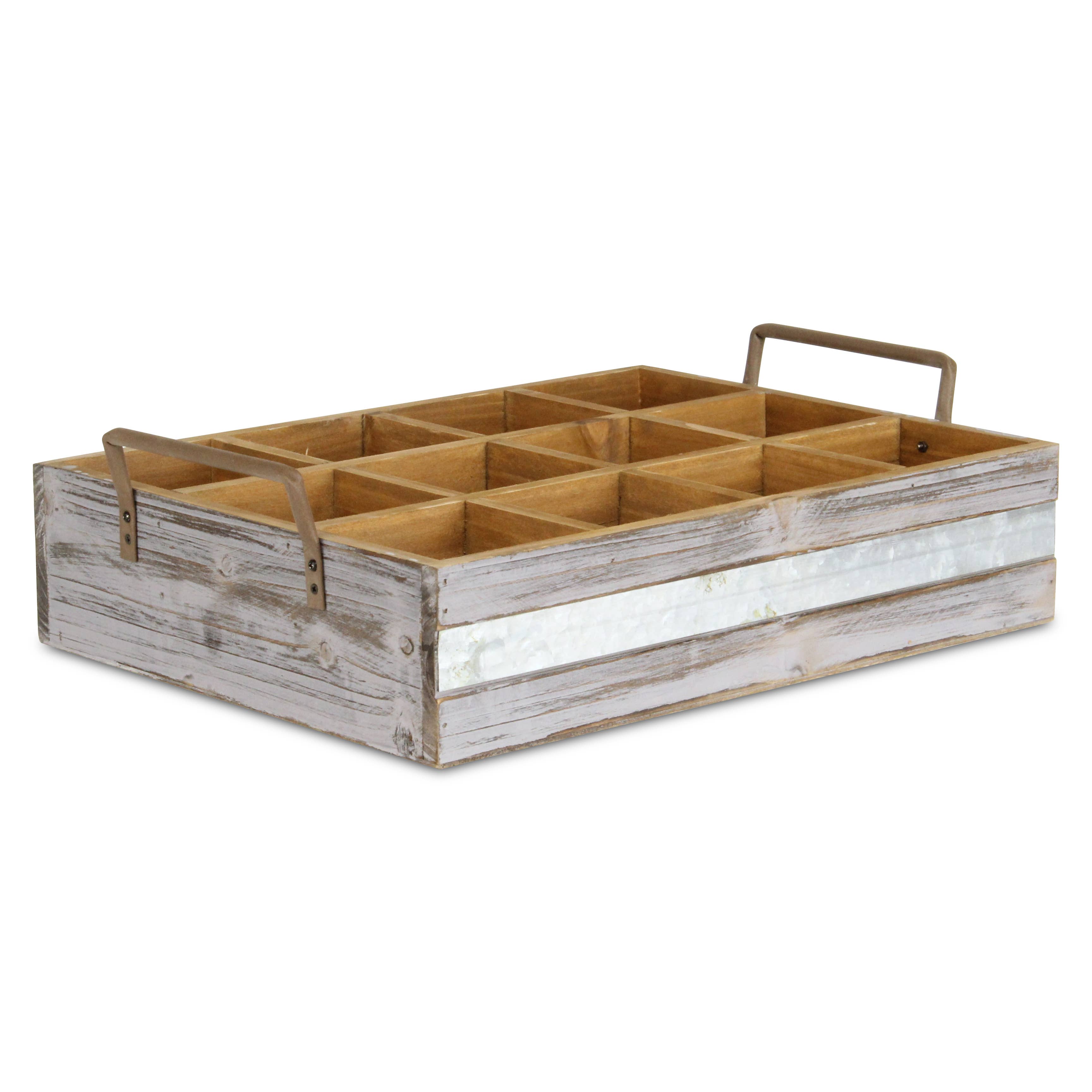 Obero 12 slot rectangular wood caddy with compartments visible