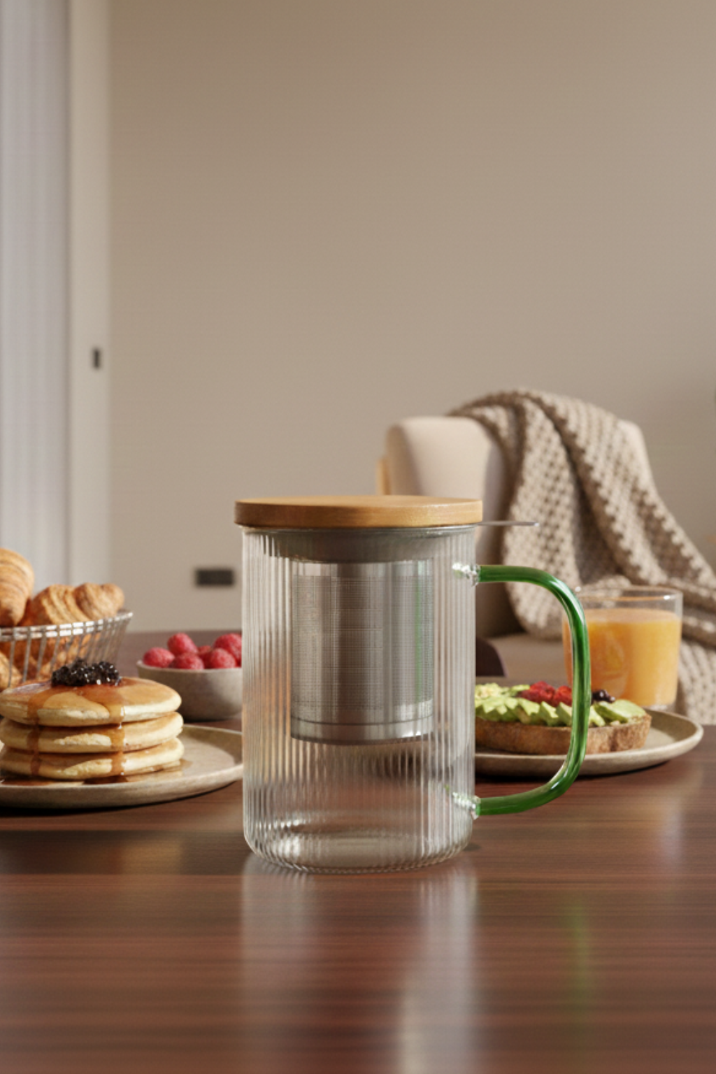 KARL 450ml borosilicate glass tea infuser with jade handle