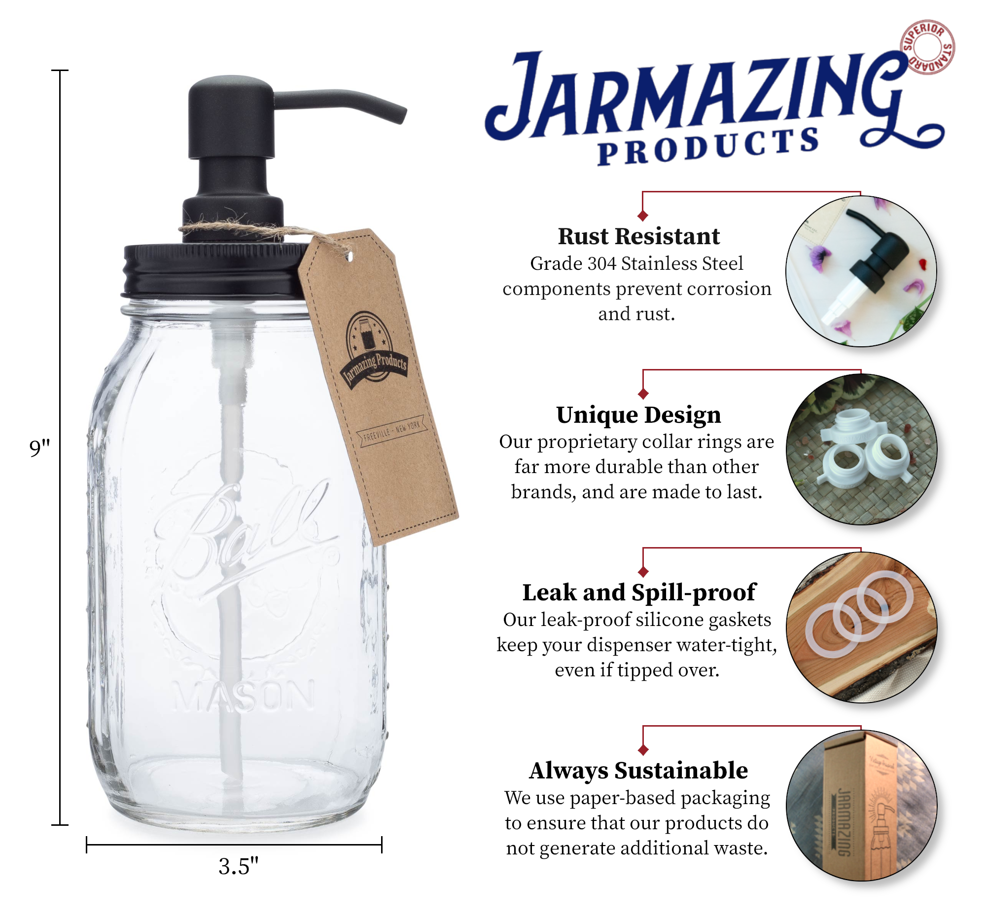 Quart mason jar 32oz lotion dispenser side view