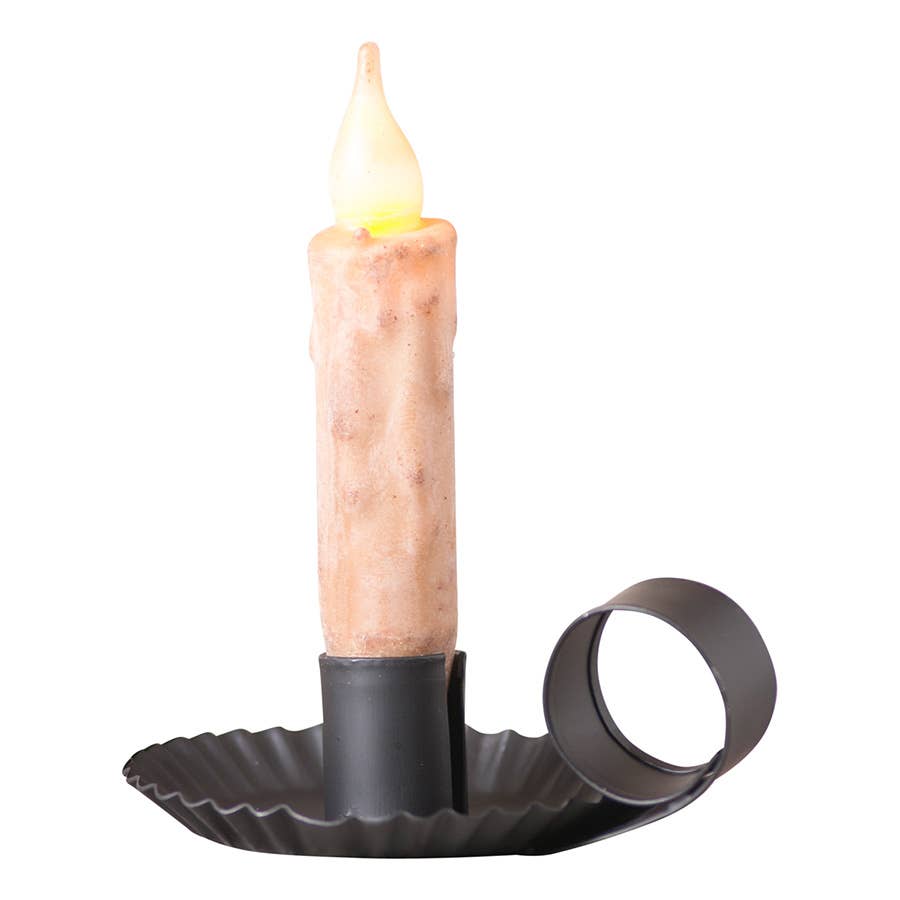 Chamberstick Candleholder in Smokey Black styled with candle