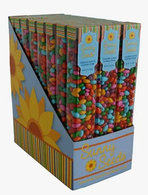 Rainbow colored Sunny Seeds® candy in 3 oz tube