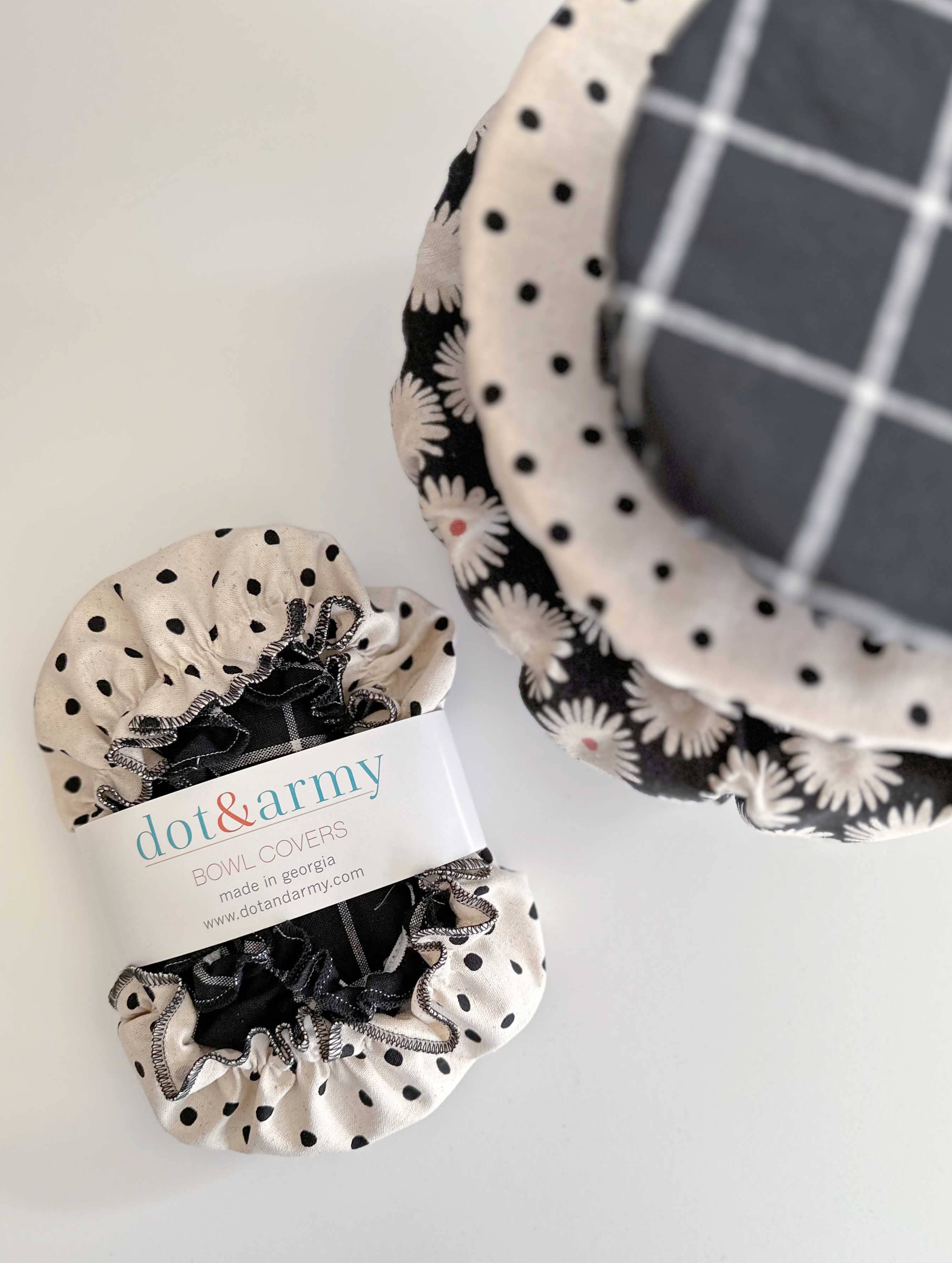 Black Pattern Mix reusable bowl covers on bowls