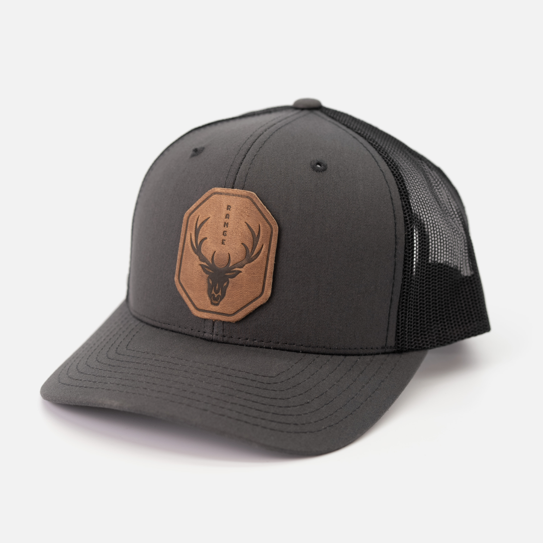 Range Skull Hat | Leather Patch Trucker Hat