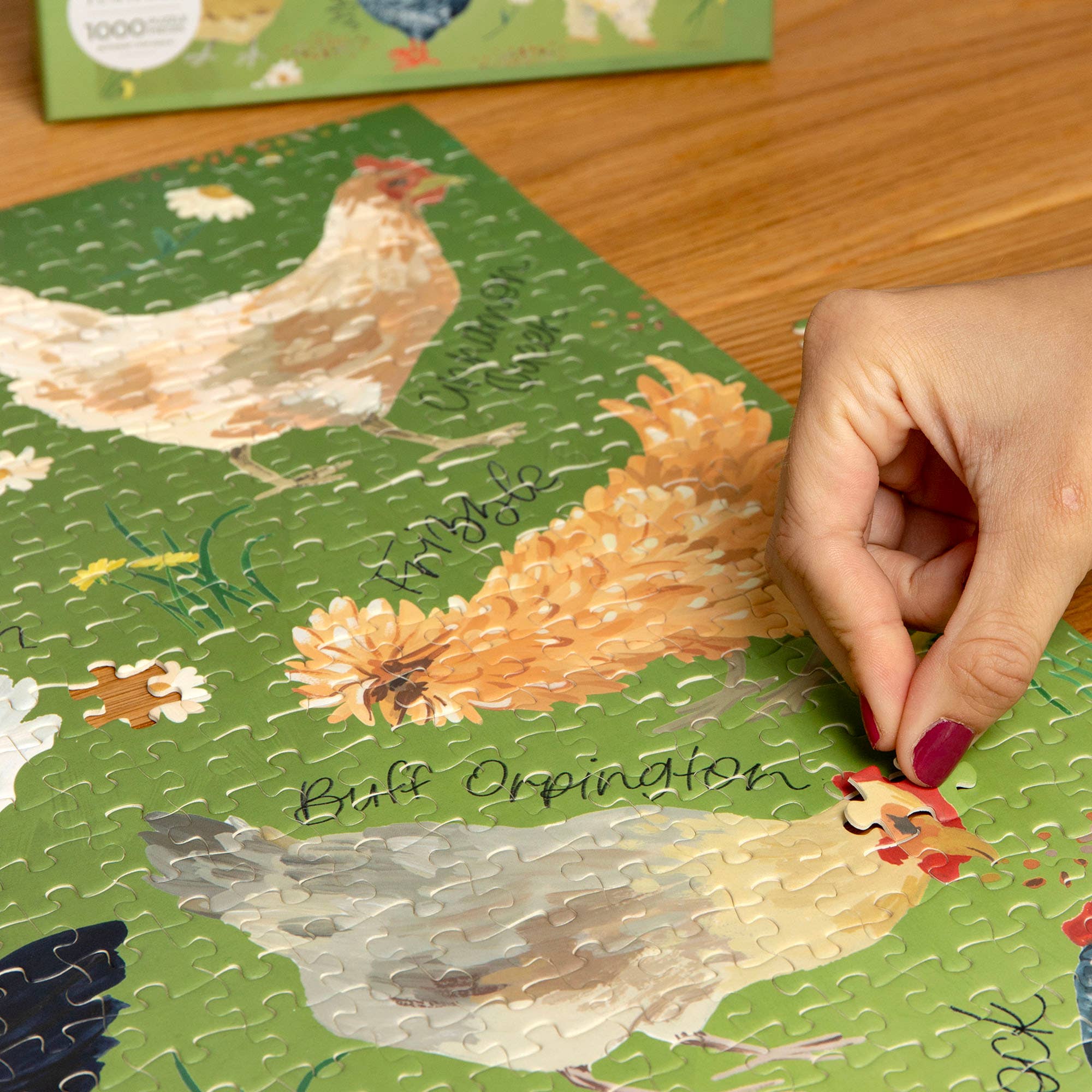 Chicken Meadows jigsaw puzzle close-up of assembled pieces
