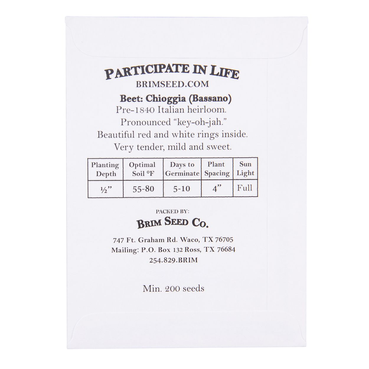 Brim Seed Co. - Chioggia Bassano Beet Heirloom Seed