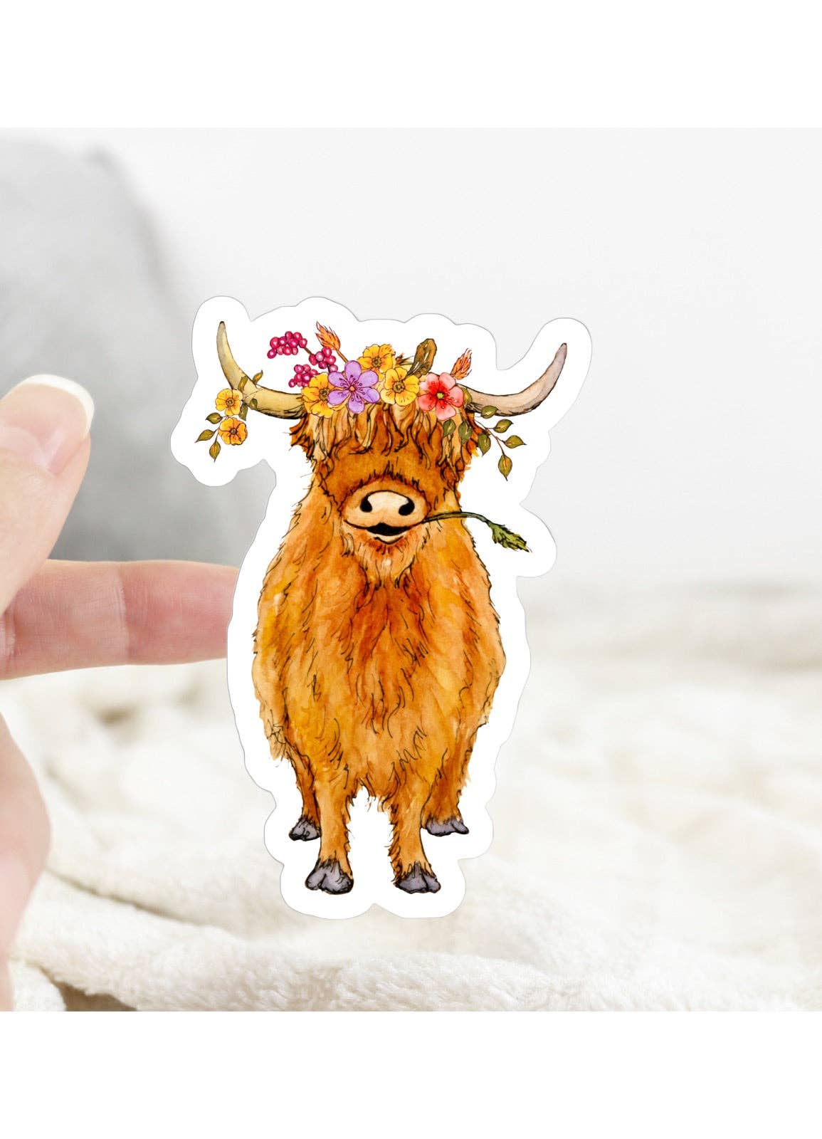 Highland Cow Floral Sticker