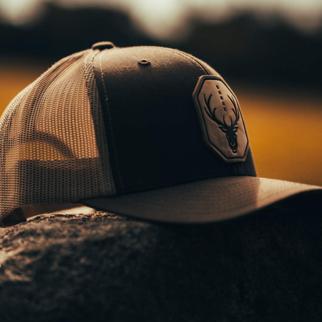 Range Skull Hat | Leather Patch Trucker Hat